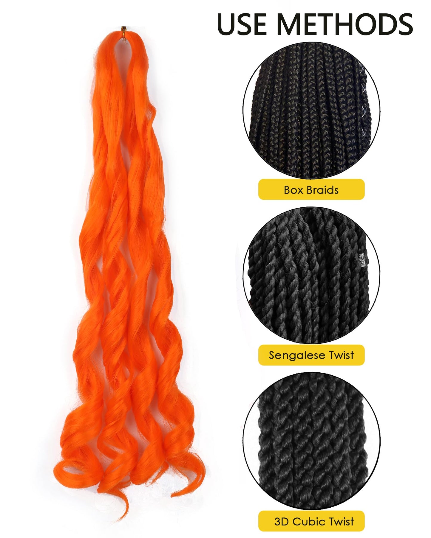20 Inch French Curl Braiding Hair 2 Packs French Curls Braiding Hair Curly Braiding Hair French Curl Box Braids with Curly Ends French Braid in Hair Extensions (20 Inch,Orange,2PC)