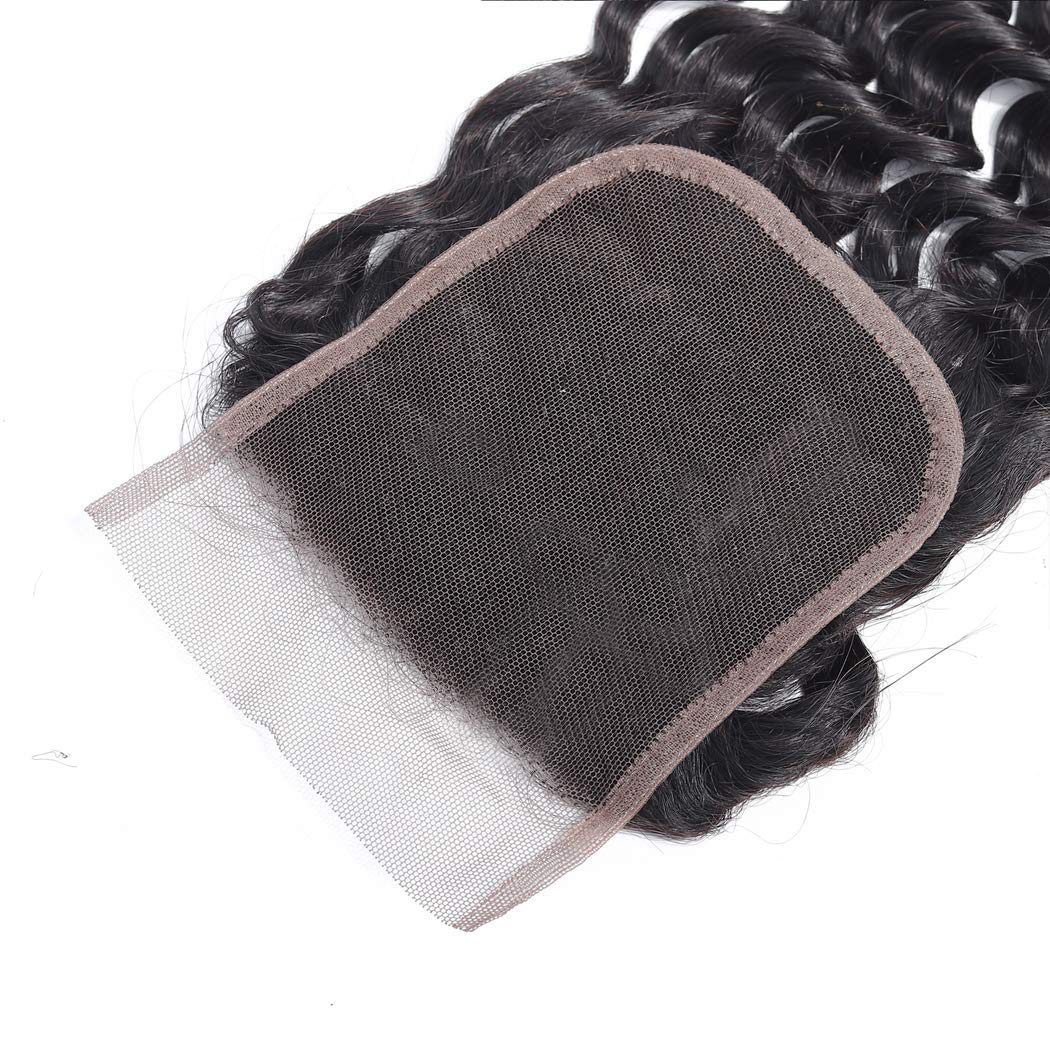 QTHAIR 14A Water Wave Transparent HD Lace Closure 4x4 Lace Closure Free Part Closure Water Wave Human Hair Closure 14" #1b 150% Density Unprocessed Wet and Wavy Virgin Human Hair Lace Frontal Closure