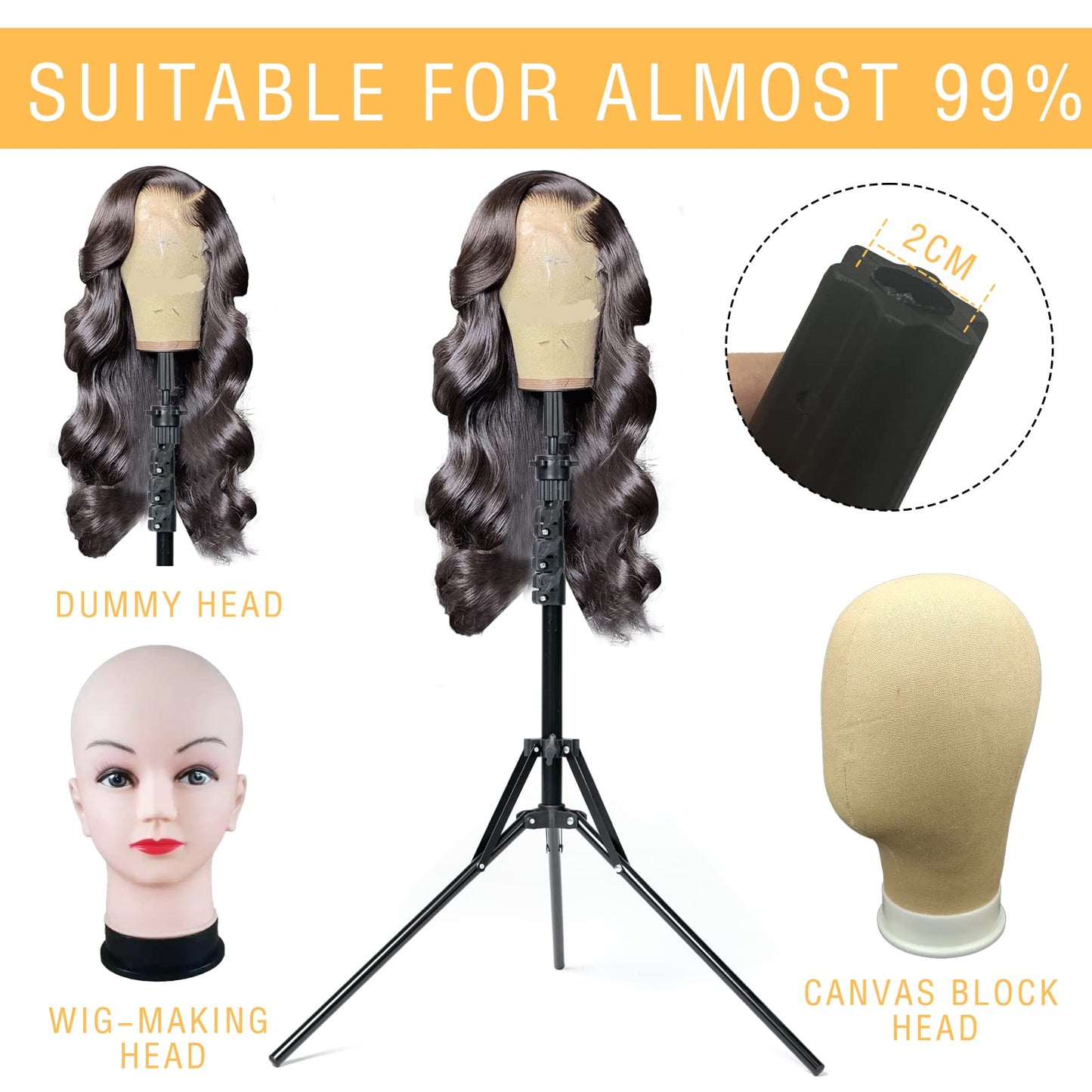 Goiple Wig Stand Tripod Metal Adjustable Mannequin Head Stand with Heater Surface & 52Pcs Hot Comb Set for Cosmetology Hairdressing Training
