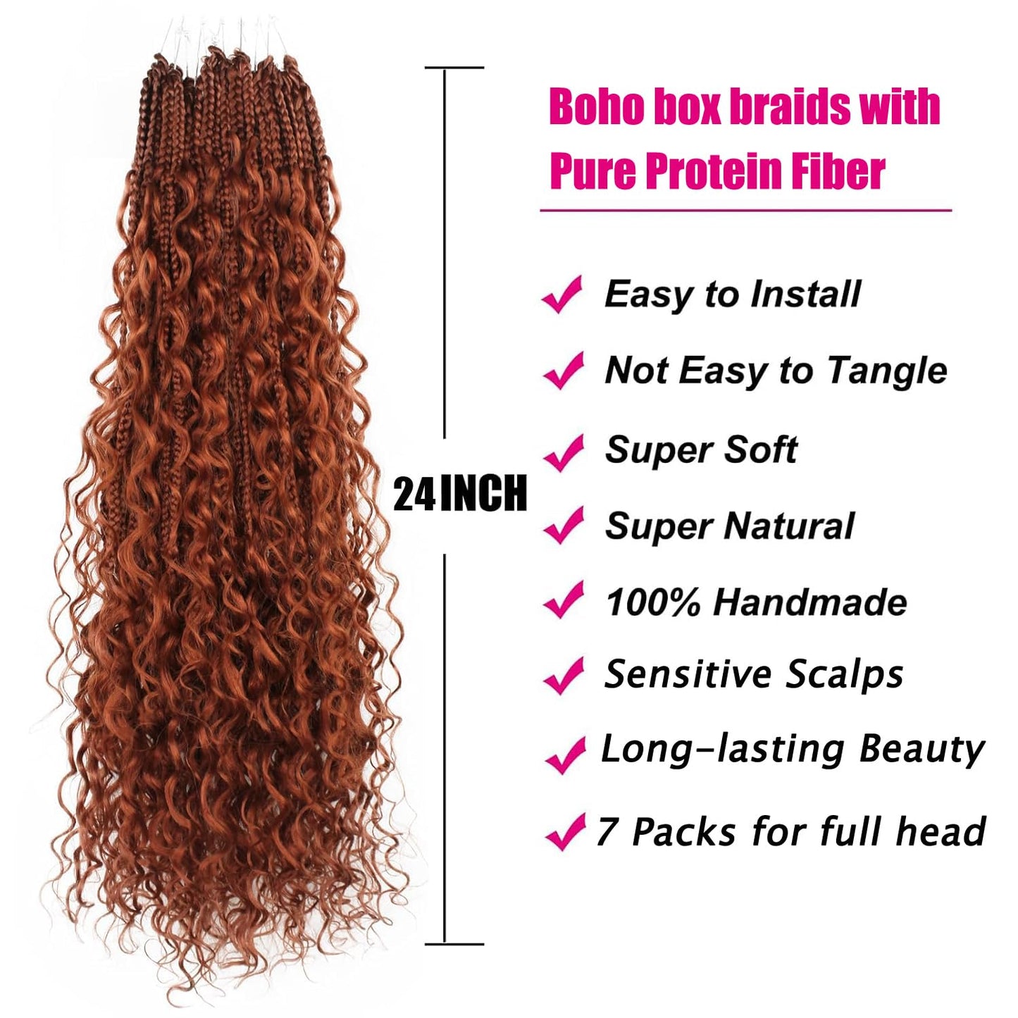 Boho Crochet Braids Pure Protein Fiber Close to Human Hair 24 Inch Goddess Box Braids with Soft Curls Bohemian Braids Crochet Hair for Black Women (24Inch #350)