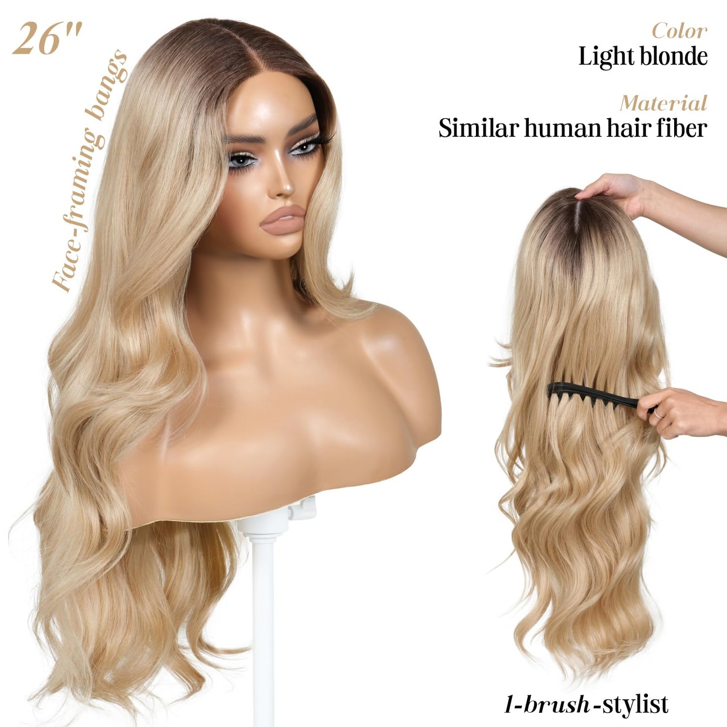ENCOUNTERU Blonde Wear and Go Glueless Wig with Bangs Synthetic Lace Front Wigs for Women Body Wave Pre Plucked Pre Cut HD Lace Dirty Blonde Wig Middle Part 26 Inch