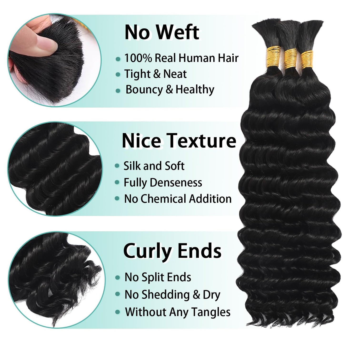 Human Braiding Hair for Boho Braids Human Hair 110g 18 Inch Curly Boho Hair for Braiding Knotless 12A Deep Wave Bohemian 3 Bundles/Pack Natural Color