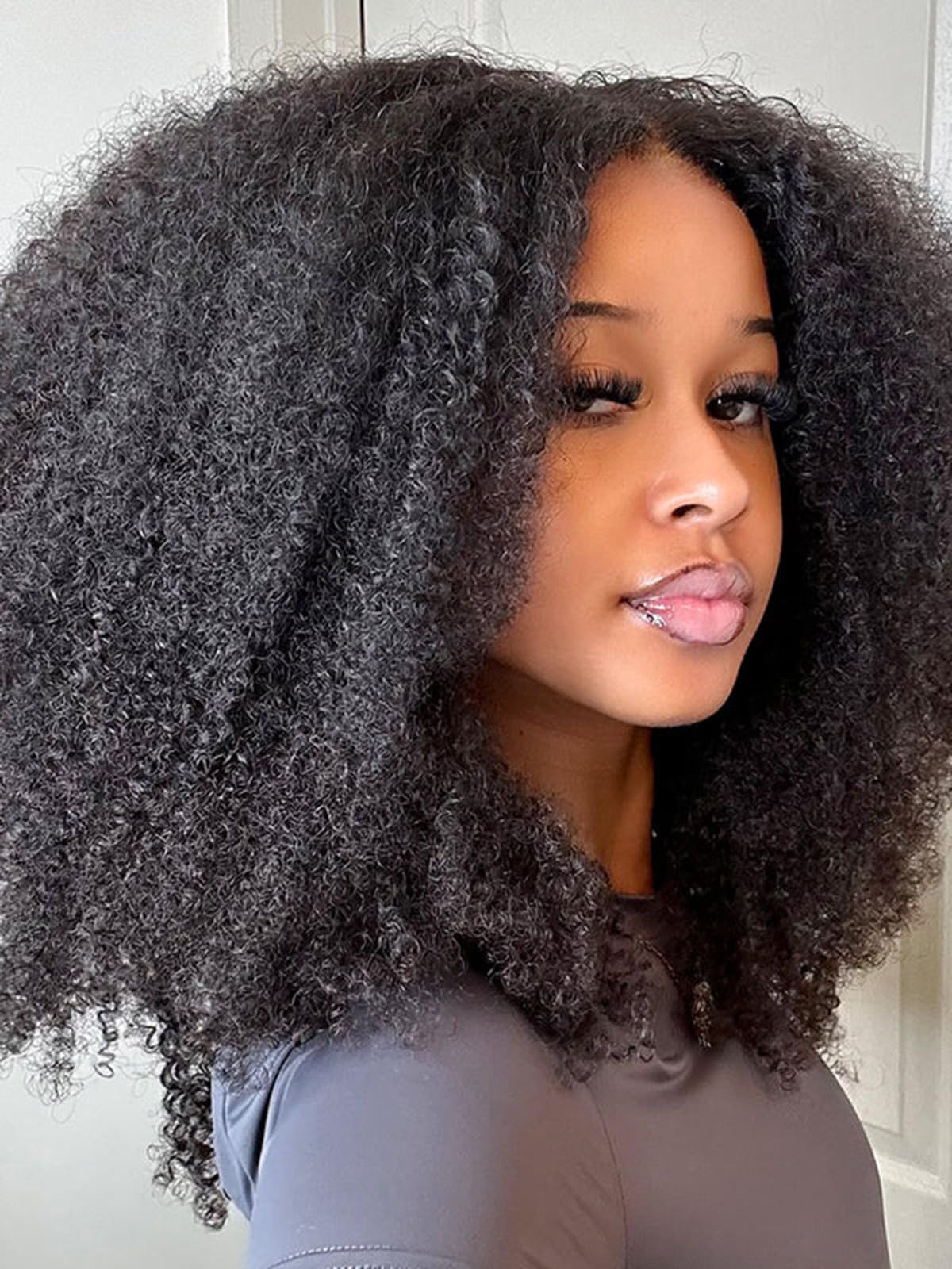 ISEE Women's Glueless 6x4 HD Lace Afro Kinky Curly Wig, 100% Unprocessed Brazilian Virgin Human Hair, 22 Inch