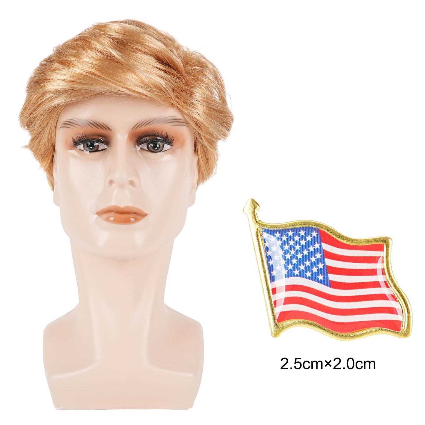 GenmeiFBH Funny Celebrity Wig Presidential Candidate Political Donald Trump Wig Costume Wig Set,President Wig,Billionaire Wig,Mens Blonde Wig,Including A Flag Pin,Perfect for Halloween