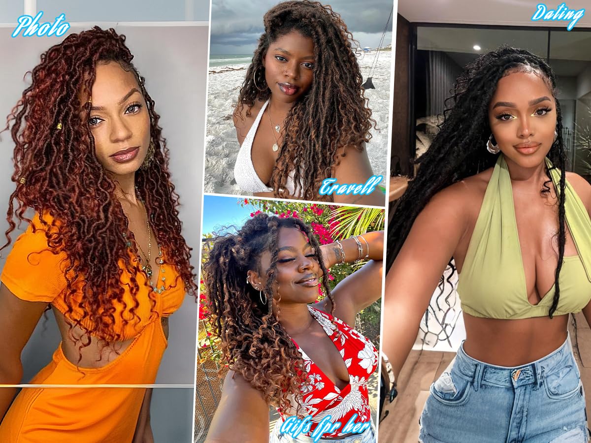 AISI HAIR Full Lace Faux Locs Braided Wigs for Black Women, Faux Locs Burgundy Red Wig Crochet Hair Braid Wig with Baby Hair Hippie Locs Twist Synthetic Wig with Curly Ends 26”