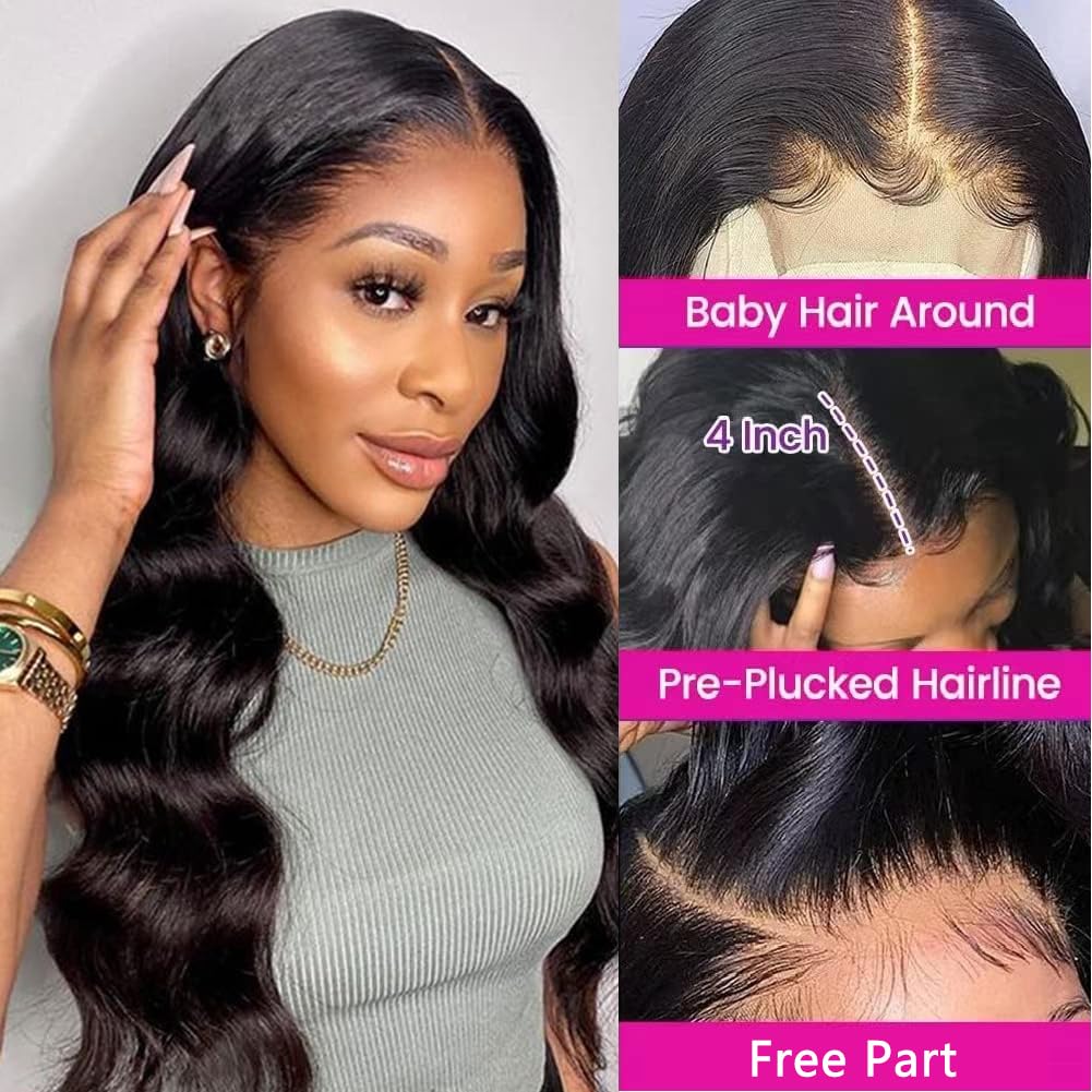4x4 Lace Closure Body Wave Lace Closure Human Hair 14 Inch Free Part Lace Closure 100% Unprocessed Brazilian Virgin Human Hair Extensions 150% Density Remy Human Hair Pre Plucked Natural Black
