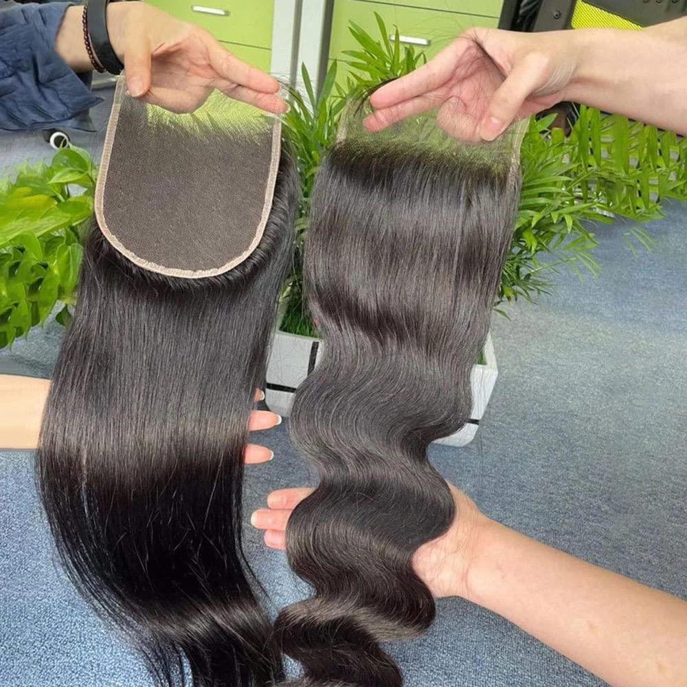 cuckoo 4X4 HD Lace Closure, HD Lace Frontal Closure Human Hair Extensions, Transparent Frontal Closure, Straight 14inch HD Closure, Brazilian Virgin Human Hair Extensions HD Lace Closure 130% Density