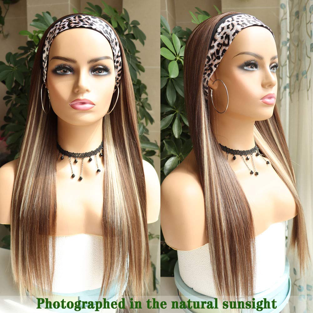 G&T Wig Headband Wigs for Women Long Straight Honey Blonde Highlights Wig Silky Straight Heat Resistant Wigs for Daily Party Use(24inch) …