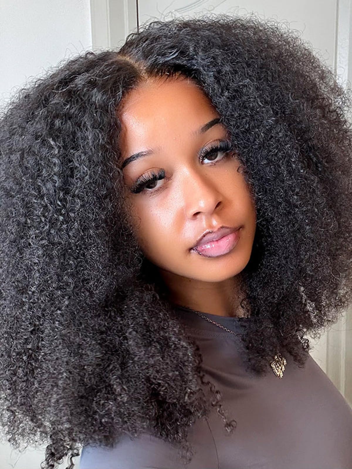 ISEE Women's Glueless 6x4 HD Lace Afro Kinky Curly Wig, 100% Unprocessed Brazilian Virgin Human Hair, 22 Inch