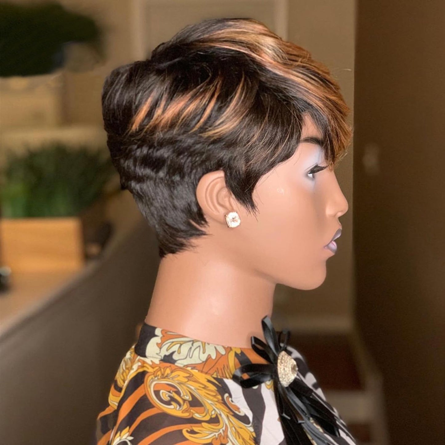 QiaQiaRing Pixie Cut Wigs For Black Women 1b/30 Color Brazilian Virgin Remy Human Hair Short Layered Pixie Human Hair Wigs with Bangs Glueless Wear and go Lightwight for Daily Use (1b/33)