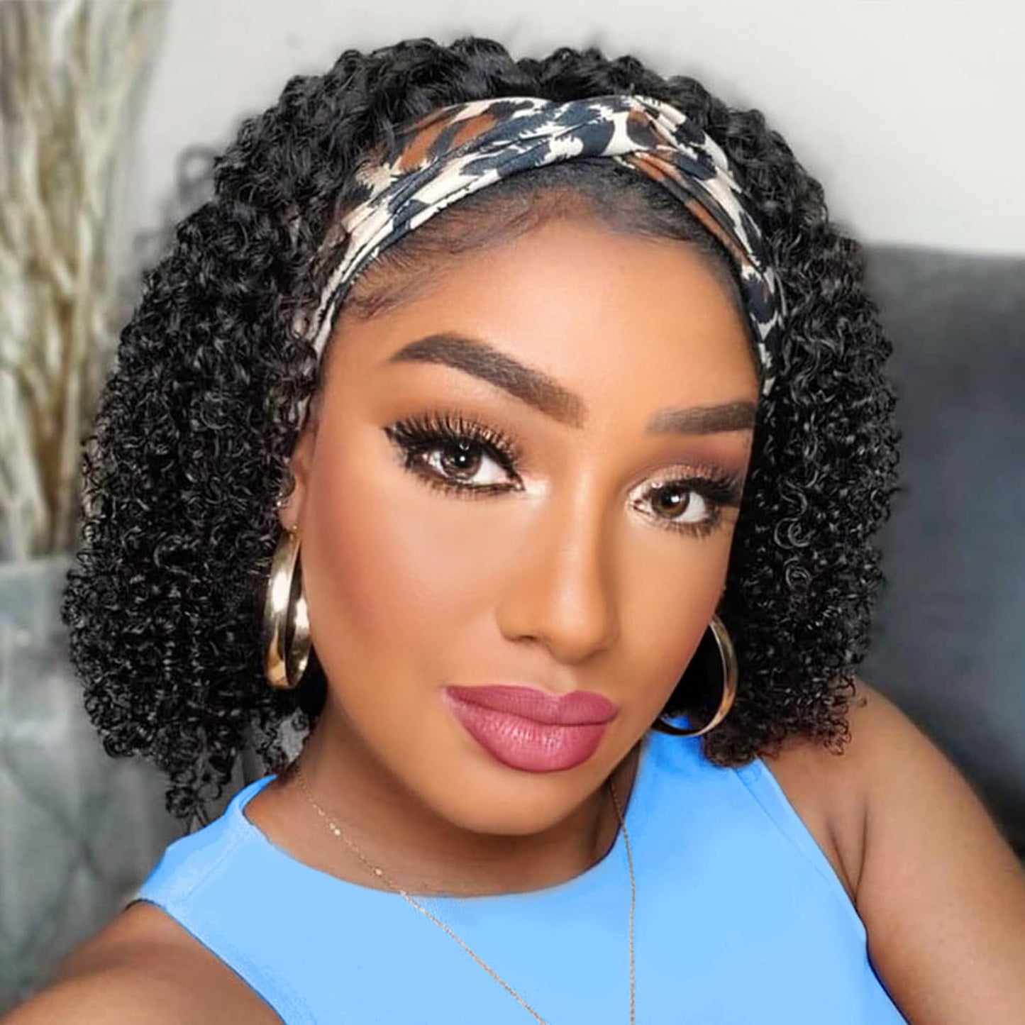 AISI QUEENS Headband Wig Human Hair For Black Women Jerry Curly Wigs Easy Wear Glueless Human Hair None Lace Front Wig Short Curly Headband Wigs (10 Inch, Curly Headband Wigs)