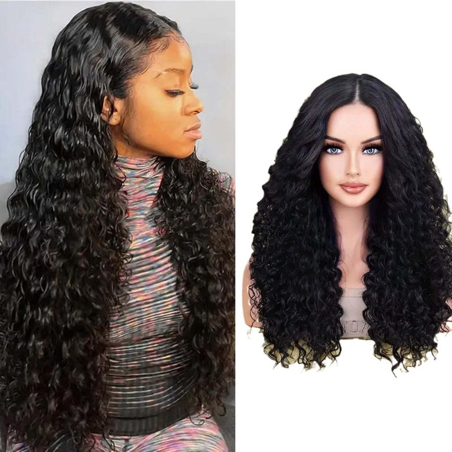 YruYptpaln Body Wave Lace Front Wigs Glueless Wigs Pre Plucked Pre Cut Wet and Wavy Lace Front Wigs U Part Wigs for Graduation Ceremony(Black, 18 Inch)