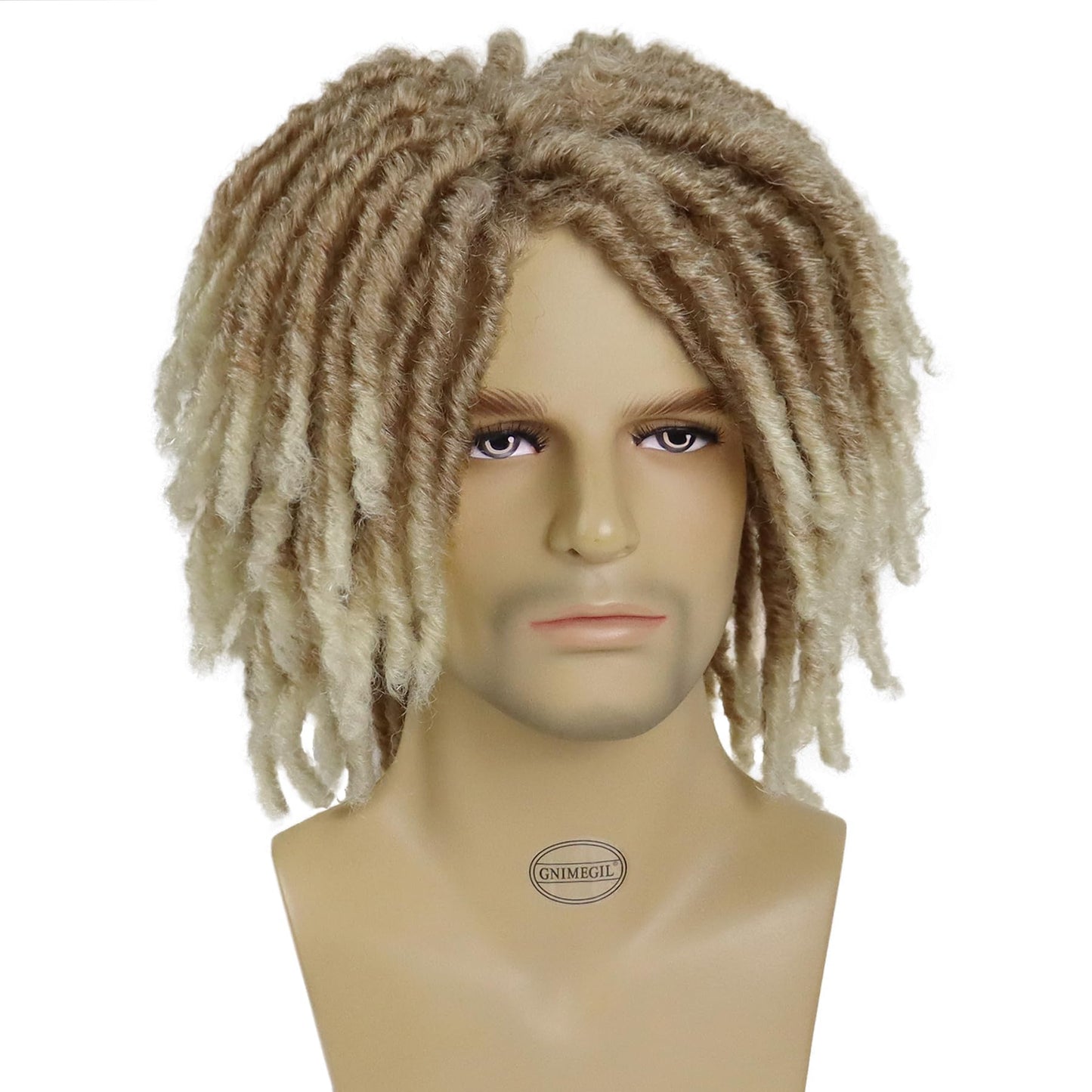 GNIMEGIL Synthetic Rasta Hair Mens Dreadlock Wigs Medium Length Colly Braided Wigs for Man Guys Fake Dreads Faux Loc Wig Ombre Blonde Wig
