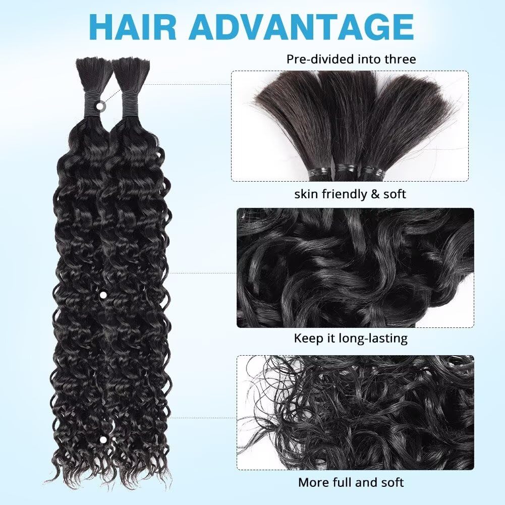 Human Braiding Hair Water Wave Bulk Human Hair 100g 24 Inch Curly Human Hair for Boho Braids Hair Extensions No Weft 2 Braids Per Pack Wet and Wavy Human Hair Braiding Hair Natural Color
