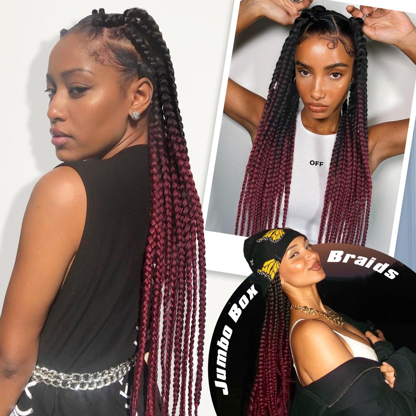 Lady Miranda Full Lace Jumbo Braided Wigs for Black Women Knotless Box Braid Wig with Baby Hair 32" Glueless Wigs Jumbo Box Braids Lace Front Synthetic Wig (1B/BUG)