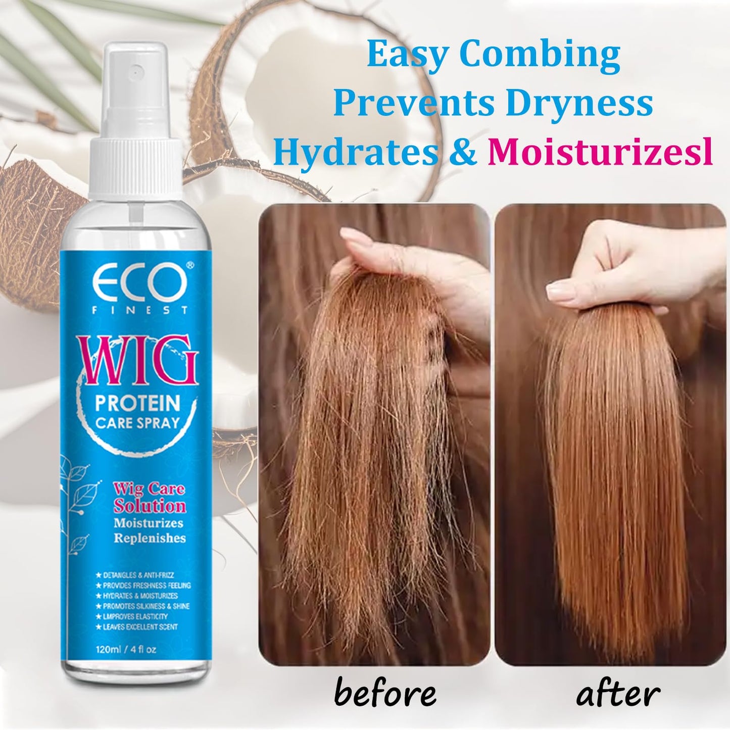 AKBAN Wig Hair Care Spray for Synthetic and Natural Hair Wigs, Smooth and Anti-Frizz, Hydrates & Moisturizes, Cleans and Extends the Life of Your Wig