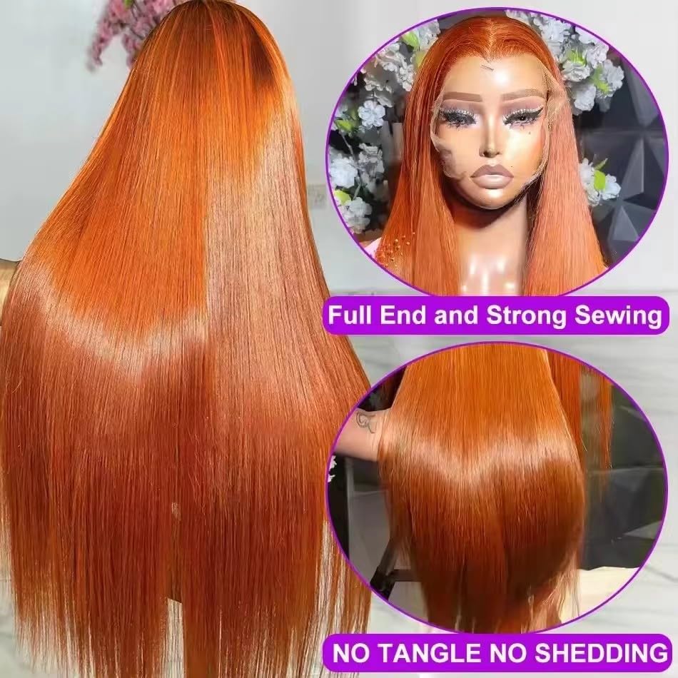 VIPPRETTY Ginger Synthetic Wig13x6 150% Density Straight Ginger Orange Lace Front Wigs Synthetic hair 350 Colored HD Transparent Lace Frontal Wig Pre Plucked With Baby hair