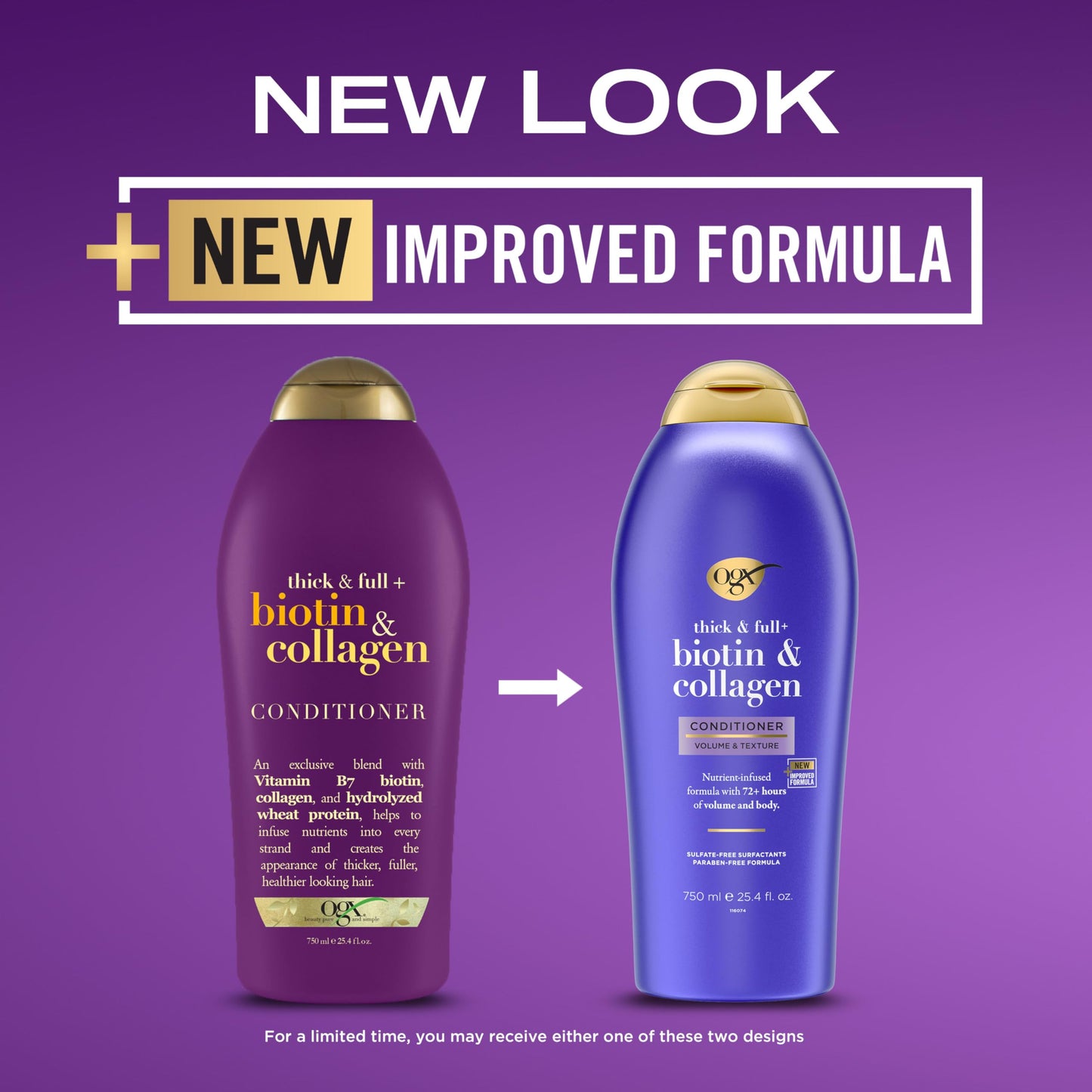 OGX Thick & Full + Biotin & Collagen Volumizing Conditioner, Nutrient-Infused Conditioner + Vitamin B7 Biotin Gives Hair Volume & Body for 72+ Hours, Sulfate-Free Surfactants, 25.4 fl. oz