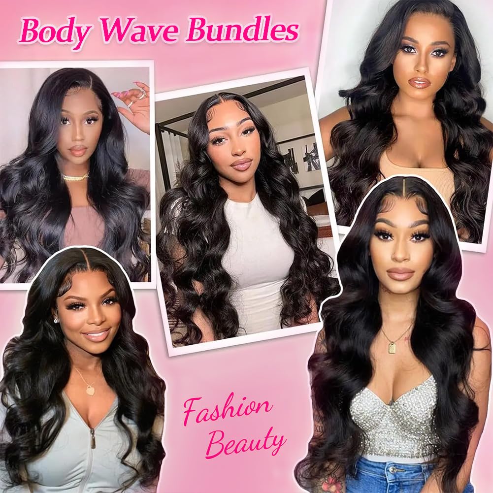 12A Grade Human Hair Bundles Body Wave Bundles Human Hair 24 26 28 Inch 100% Unprocessed Brazilian Virgin Hair Body Wave 3 Bundles Human Hair Extensions for Black Women Natural Color(24 26 28Inch)