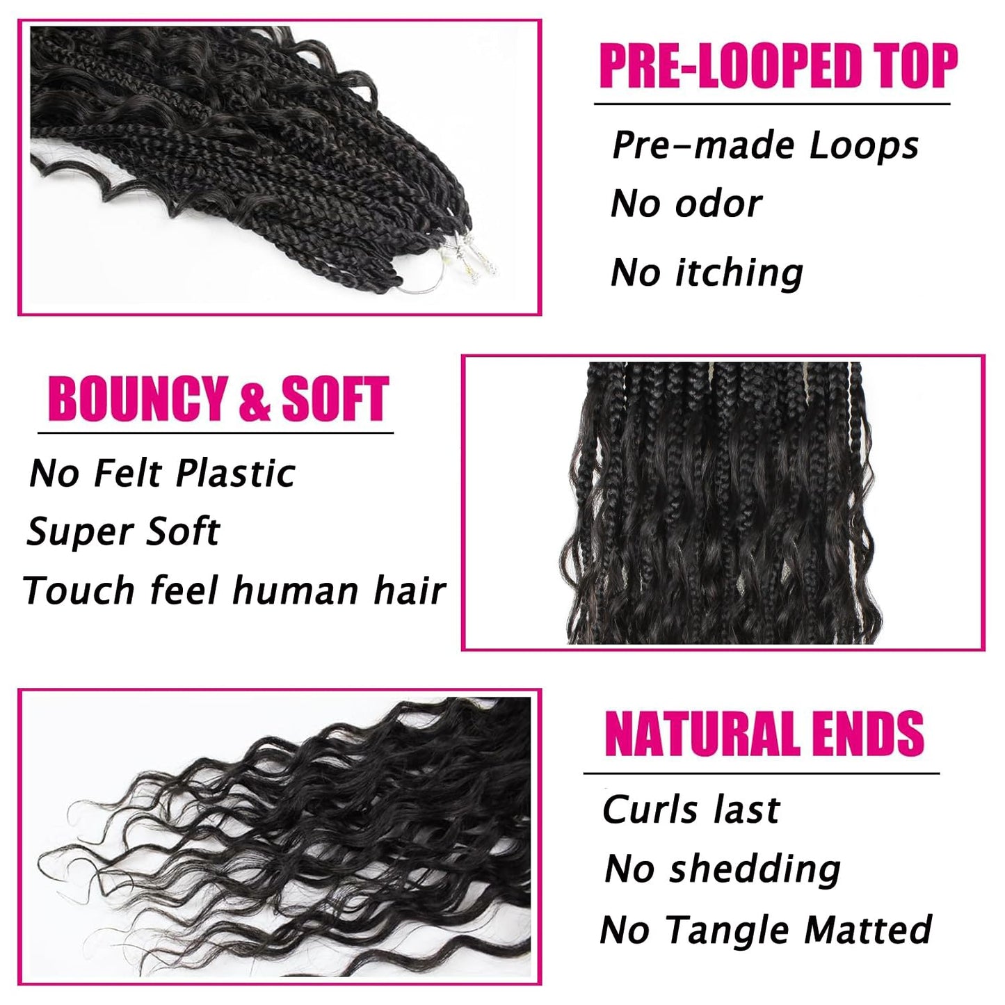 Boho Crochet Braids Pure Protein Fiber Close to Human Hair 14 Inch Goddess Box Braids with Soft Curls Bohemian Braids Crochet Hair for Black Women(14Inch 1B)