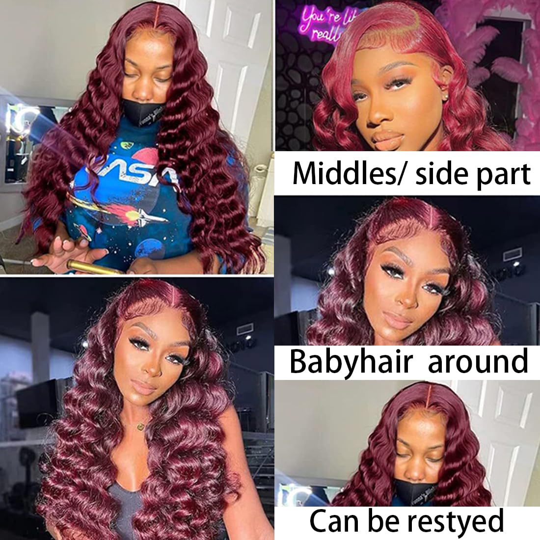 Loose Deep Wave Burgundy Bundles Human Hair with Hd Lace Closure 20 22 24+20inch, 10A Raw Brazilian Human Hair Weave Bundles Wine Red Color