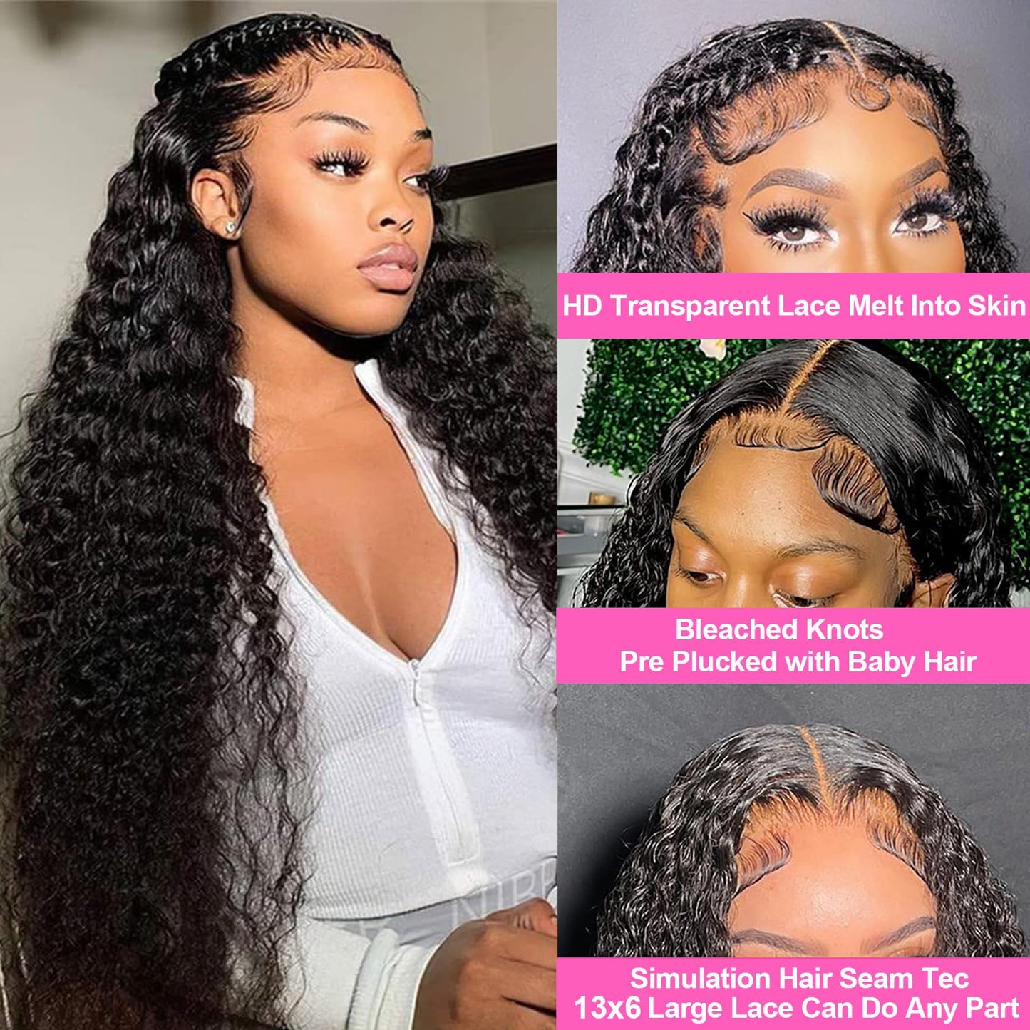 KLPKLP 28 Inch 13x6 Deep Wave Lace Front Wigs Human Hair 180% Density Deep Curly Frontal Wigs Human Hair Glueless HD Lace Front Wigs Human Hair Pre Plucked with Baby Hair for Women