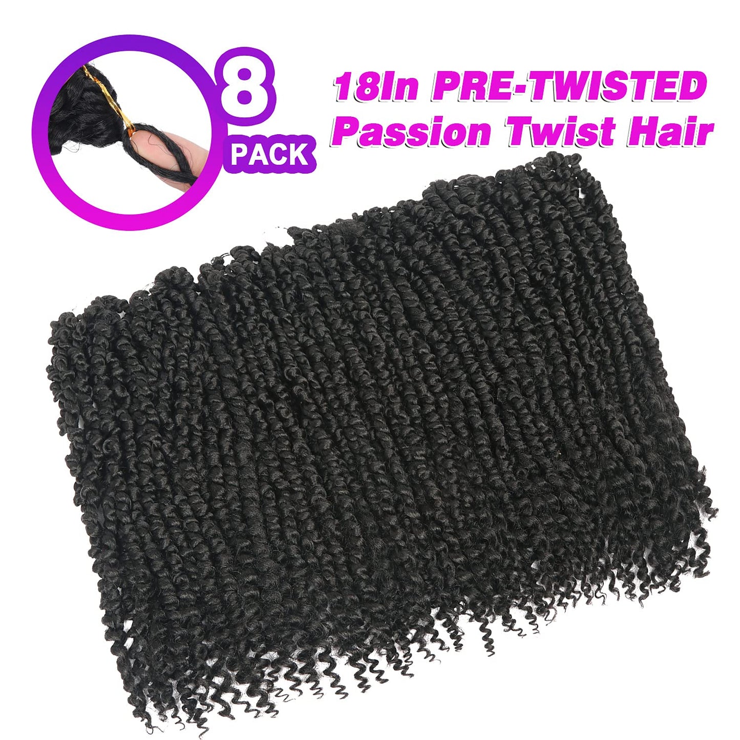 Bileaf Passion Twist Crochet Hair 18 Inch Crochet Passion Twist Hair Pretwisted, Pre Looped 8 Packs Passion Twist Crochet Braids Passion Twists Bohemian Twist Crochet Hair for Women Girls and Kids 1B