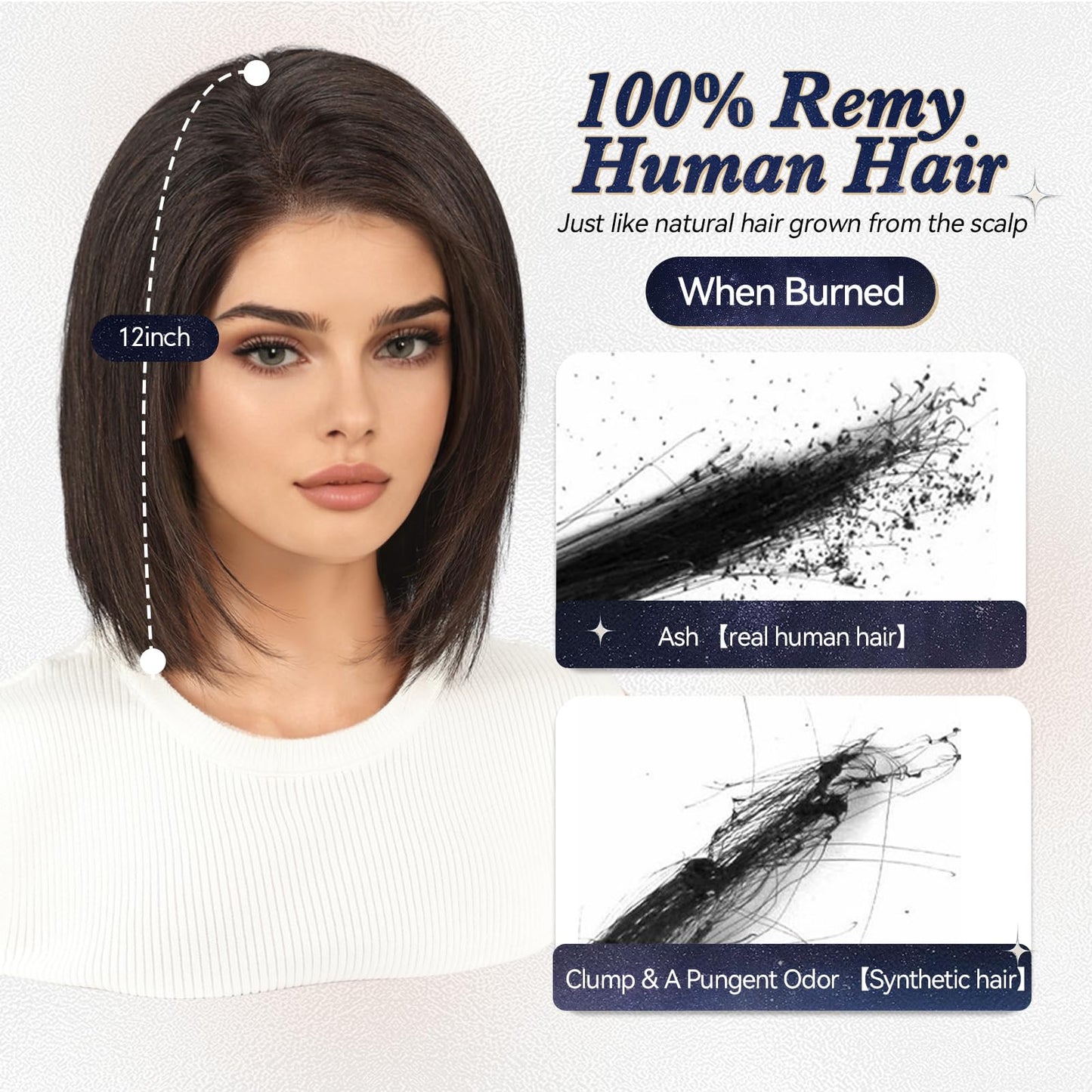 starluck Human Hair Wig Lace Front Wigs Real Human Hair Wigs For Women Side Part 13"*4" HD Lace Large Area Wig Natural Black 12 Inch Realistic and Resistant for Daily Party Use