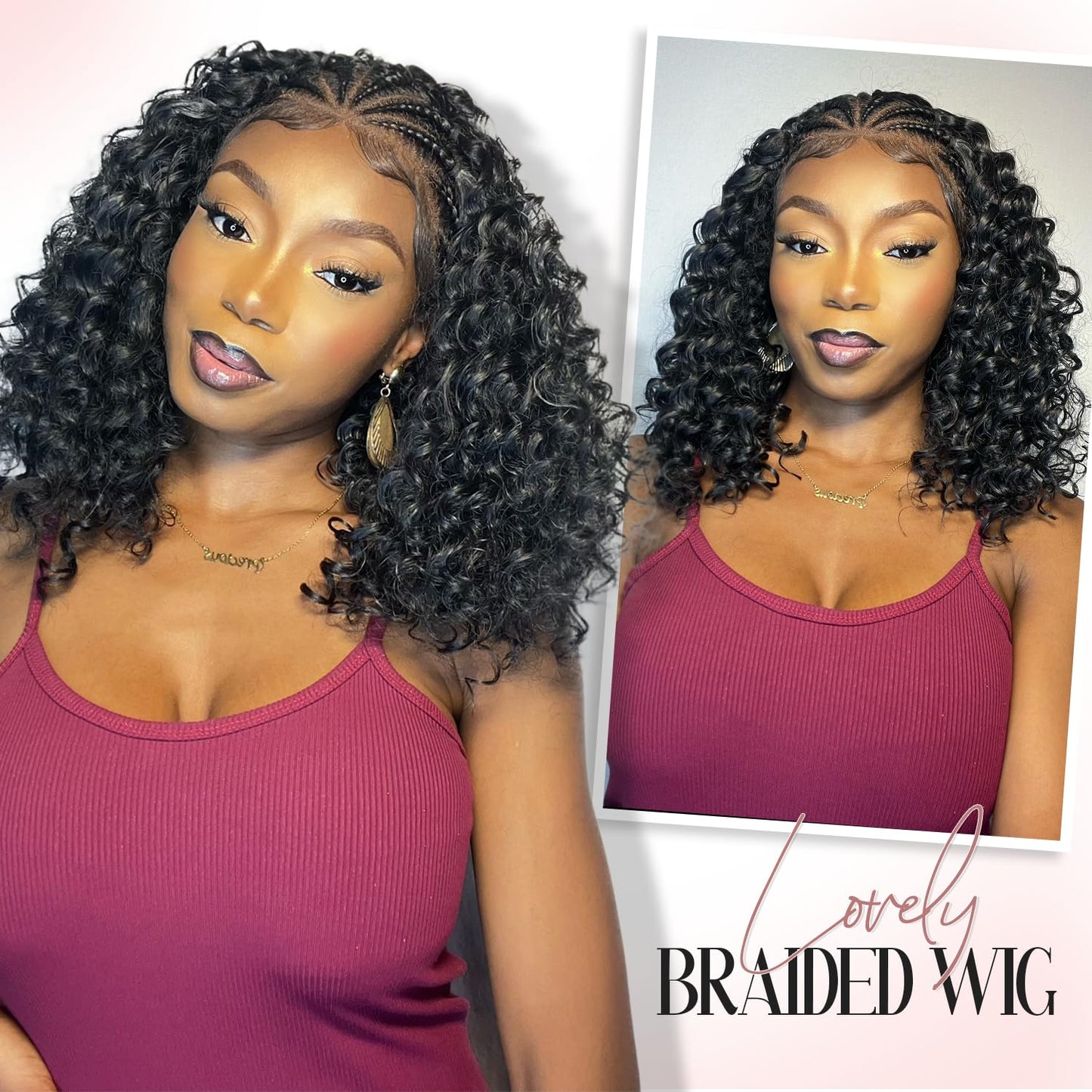Fancy Hair Cornrow with Curly Hair Wig HD Lace Front Braided Wig with Baby Hair Pre Plucked Glueless Transparent 13x4 Inch Lace Frontal Wig for Black Women