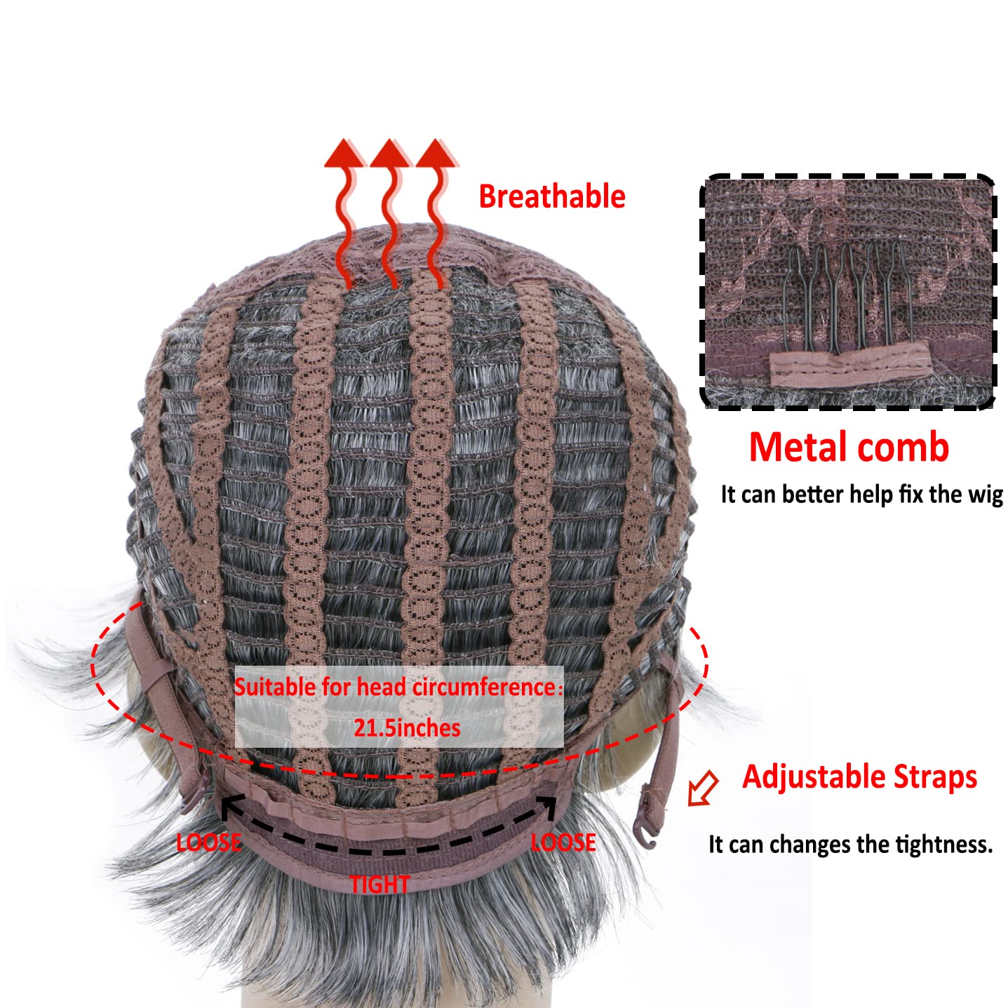 BECUS Short Gray Wigs with Bangs Sliver Gray Wigs Pixie Cut Layered for Women Synthetic with Free Wig Cap(Grey Mix Black)
