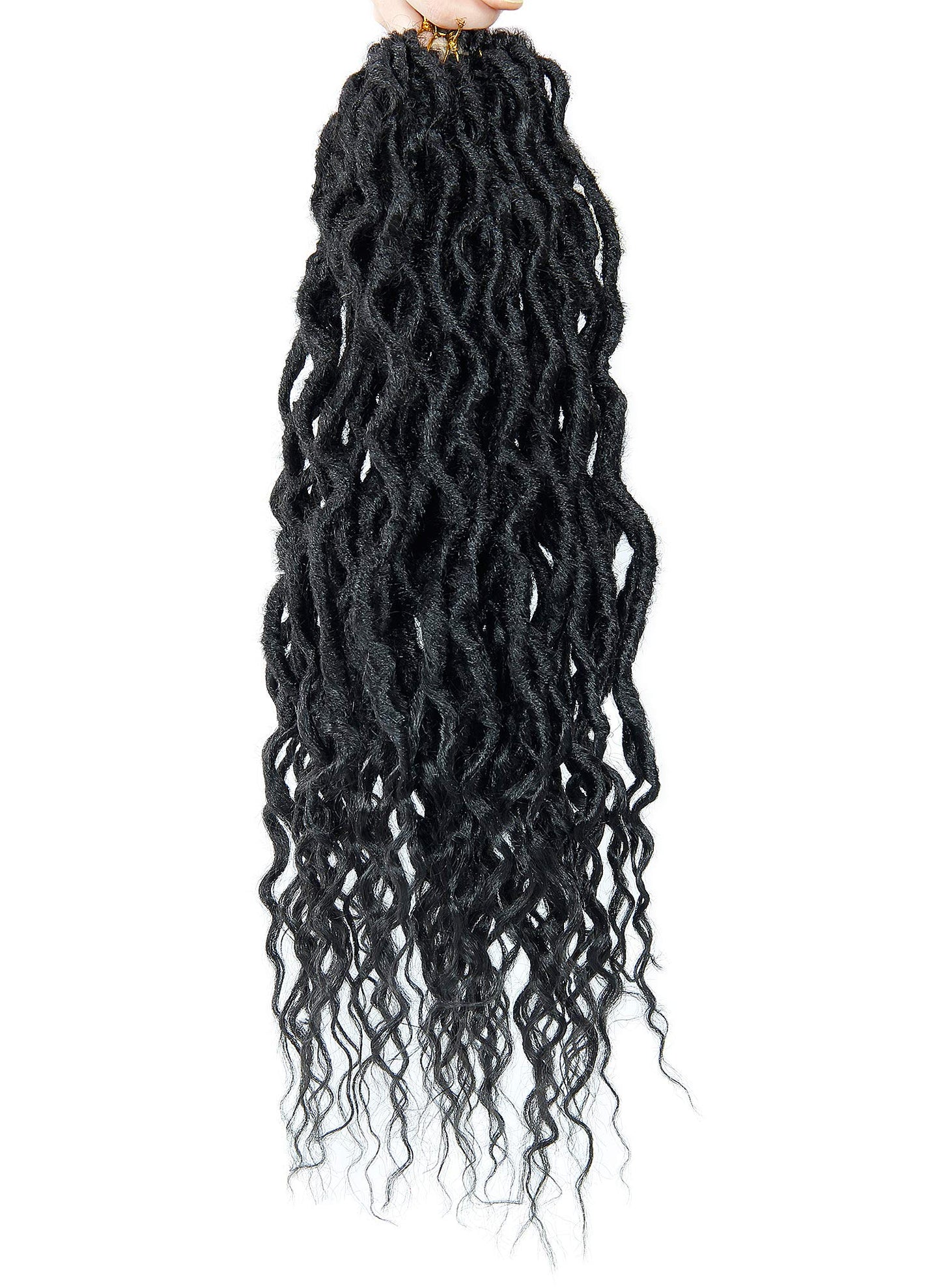 Faux Hair Goddess Locs Crochet Hair 6Packs 24Inch Pre-looped with Soft Curly Ends Dreadlocks Wavy Faux Crochet Locs Synthetic Braids Extensions 72strands(24'', 1B)