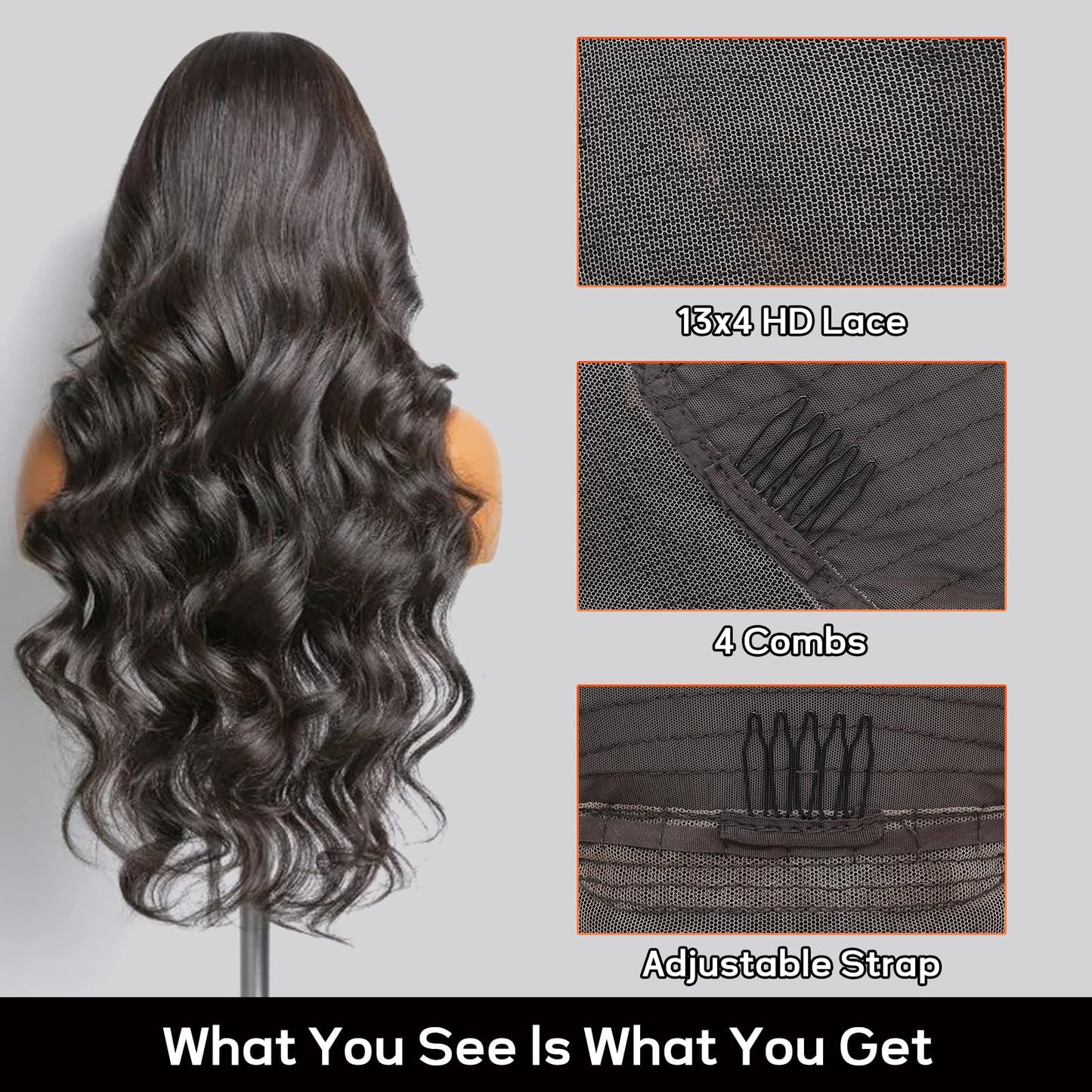 PYY 13x4 HD Lace Front Wig Human Hair, Body Wave Wig with Pre-Plucked Natural Hairline, 250 Density,Raw Human Hair Soft, Full, Glueless Wig for Women, 32 Inch Natural Color