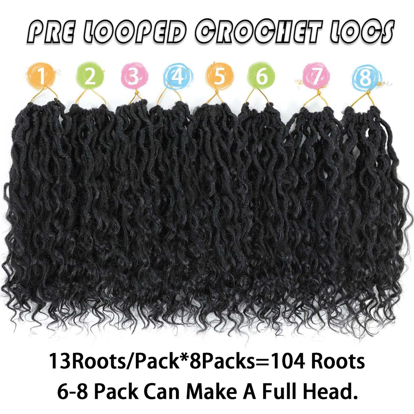 Col Bling 10 Inch 8 Packs Goddess Locs Crochet Hair Faux Locs Crochet Hair for Women Pre Looped River Locs Crochet with Curly Ends Synthetic (10 Inch 8 Packs, #1B)