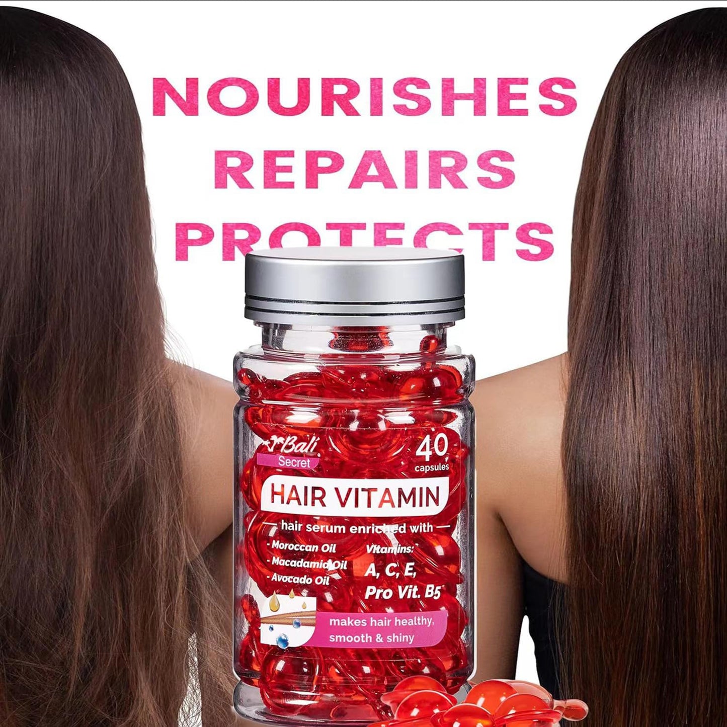 Bali Secret Hussell Hair Treatment Serum 40 Hair Capsules no Rinse with Argan Macadamia & Avocado Oils - Vitamins A, E, Pro B5 - Conditioner for Women & Men