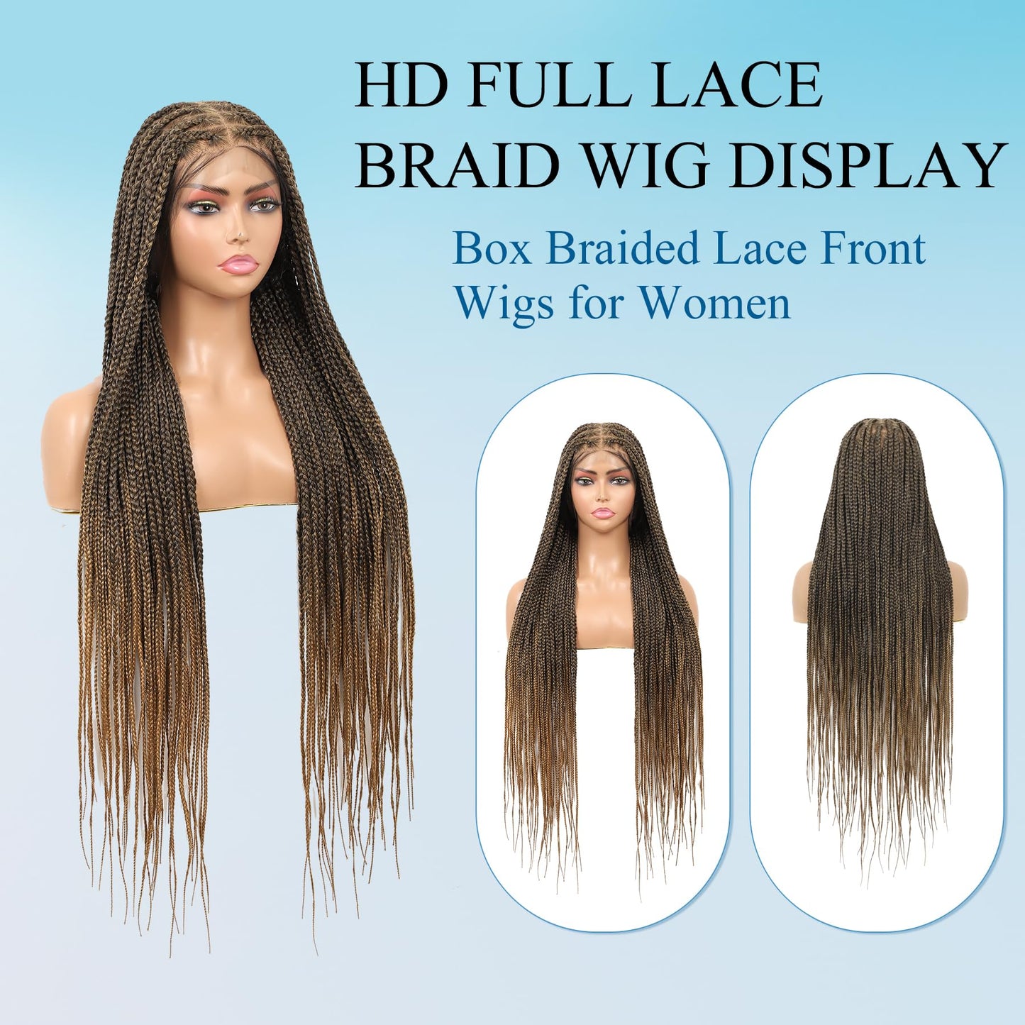 Olymei 360° Hd Full Lace Knotless Braided Wigs for Women Box Braid Wig with Baby Hair Premium Synthetic Long Light Brown Braided Lace Front Wigs 36Inch