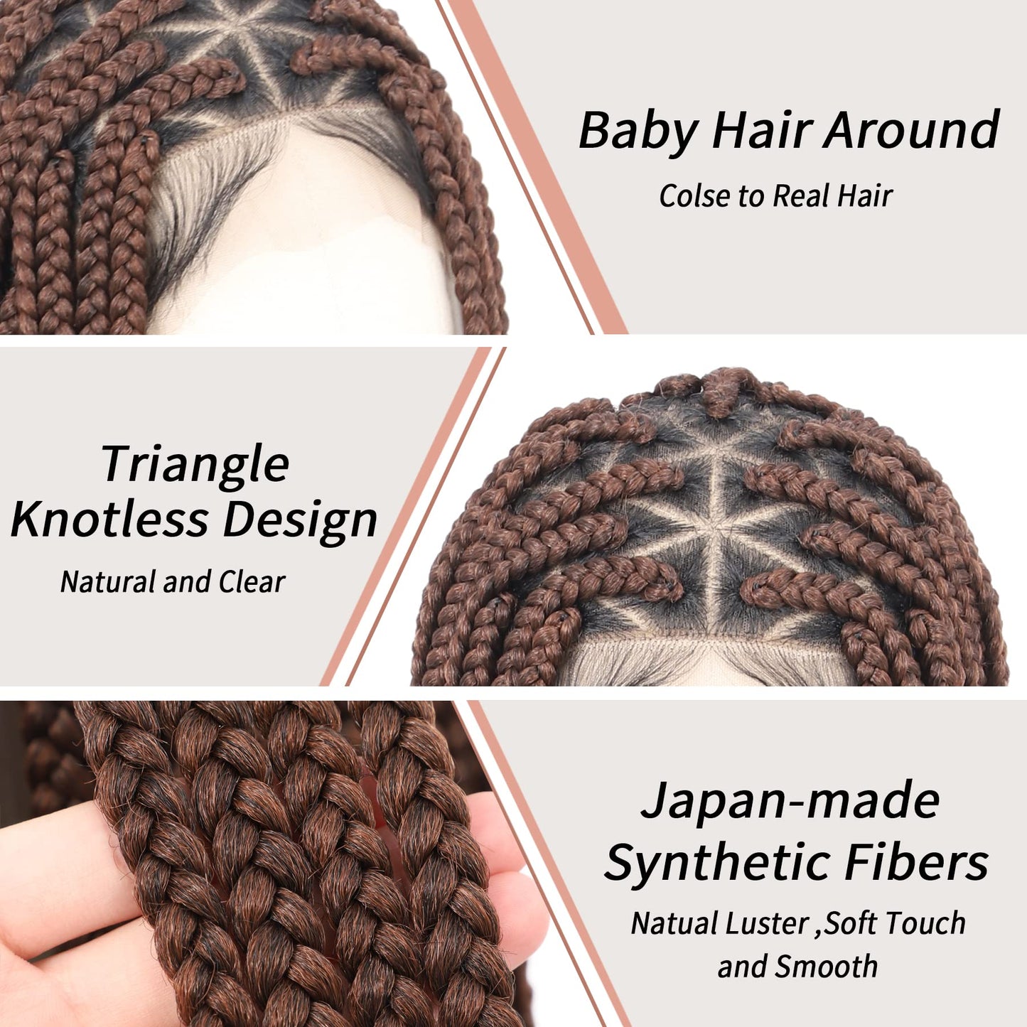 Lexqui 36" Knotless Braided Wigs for Black Women Braided Lace Front Wigs with Triangle Knotless Full Double Lace Front Box Braid Wig with Baby Hair Synthetic Hair Braid Wig Brown