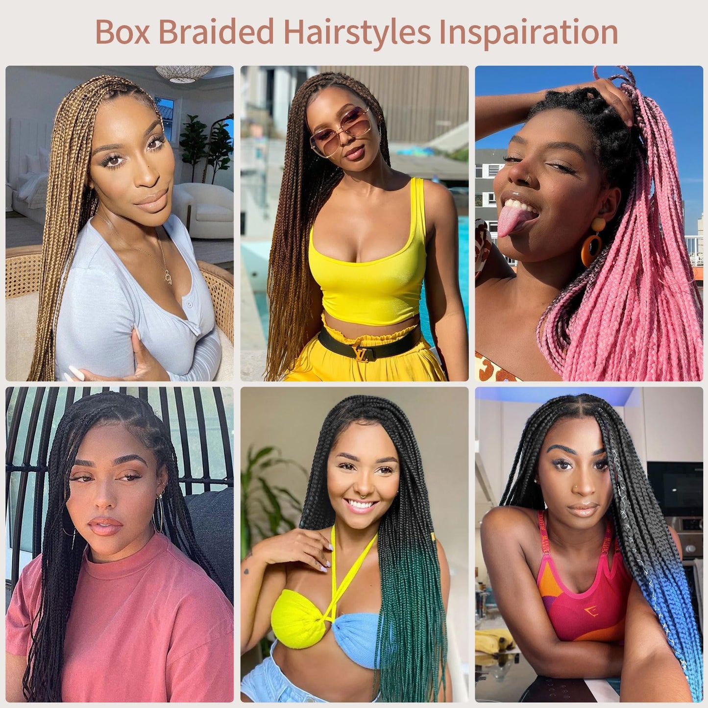 Lexqui 36" Triangle Knotless Braided Wigs for Women Braided Lace Front Wigs Synthetic Hair Box Braid Wig Full Double Lace Braided Wig with Baby Hair Brown Ombre Light Brown