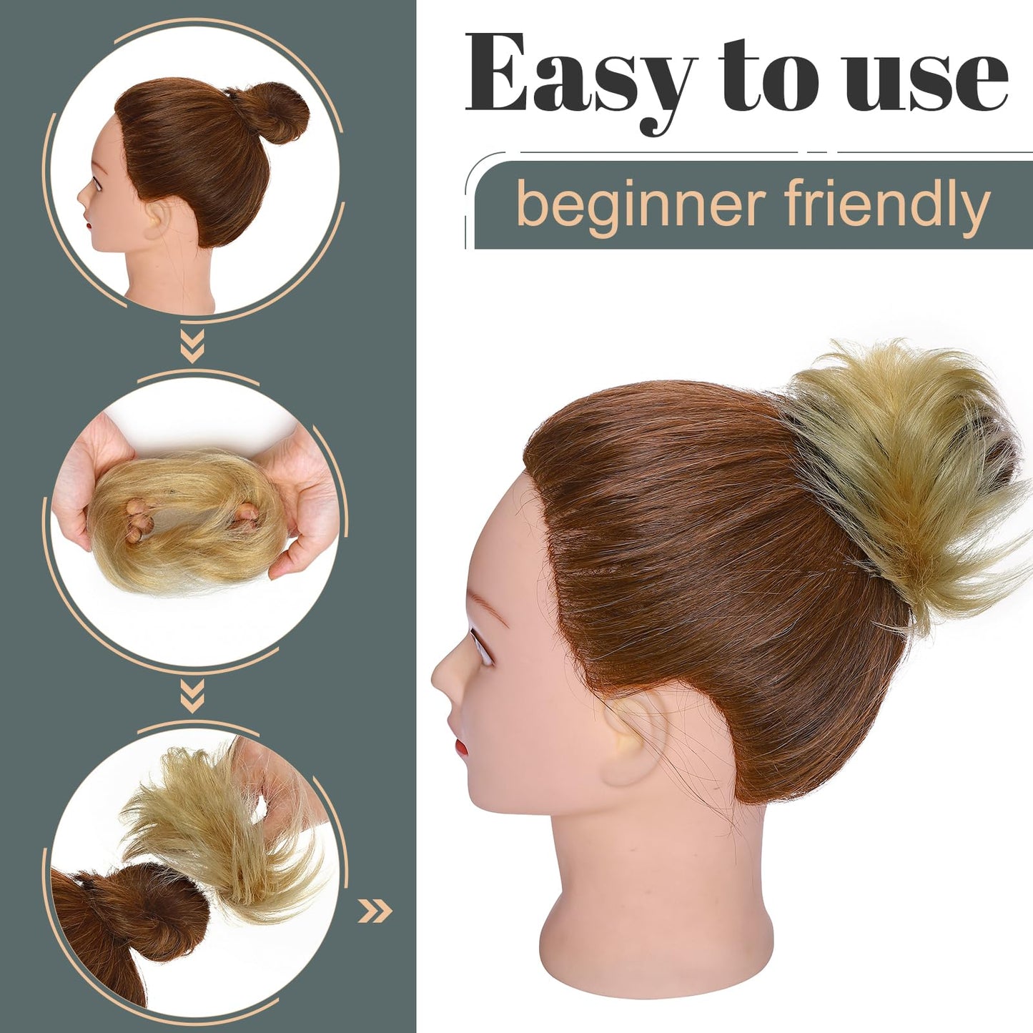 Hairro Human Hair Bun Hair Piece Remy Hair Bun Scrunchies Real Updo Hairpieces Wavy Stretchy Hair Bun Donot Elegant Chignon with Elastic Rubber Band Hair Accessory For Women 1PC 23g #613 Bleach Blonde