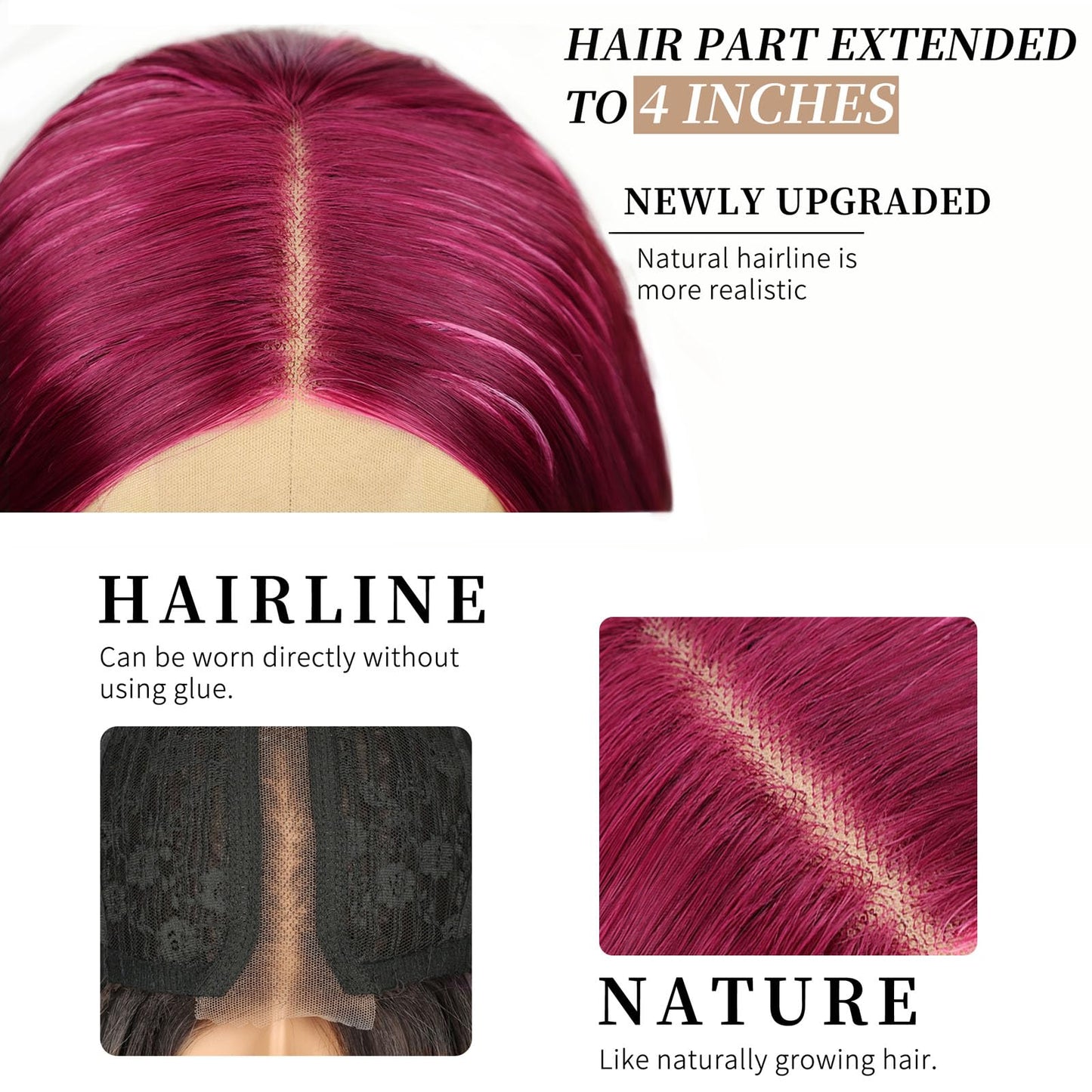 AISI HAIR Burgundy Mixed Rose Red Wig for Women, Long Wavy Lace Hairline Middle Part Synthetic Heat Resistant Wig for Daily Party-26 Inch