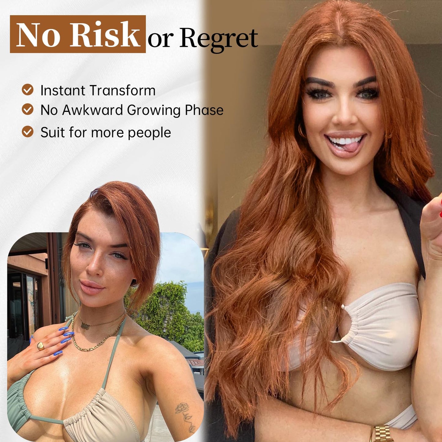 AISI HAIR Auburn Wigs for Women, Long Wavy Lace Hairline Middle Part Synthetic Heat Resistant Wig for Daily Party-26 Inch