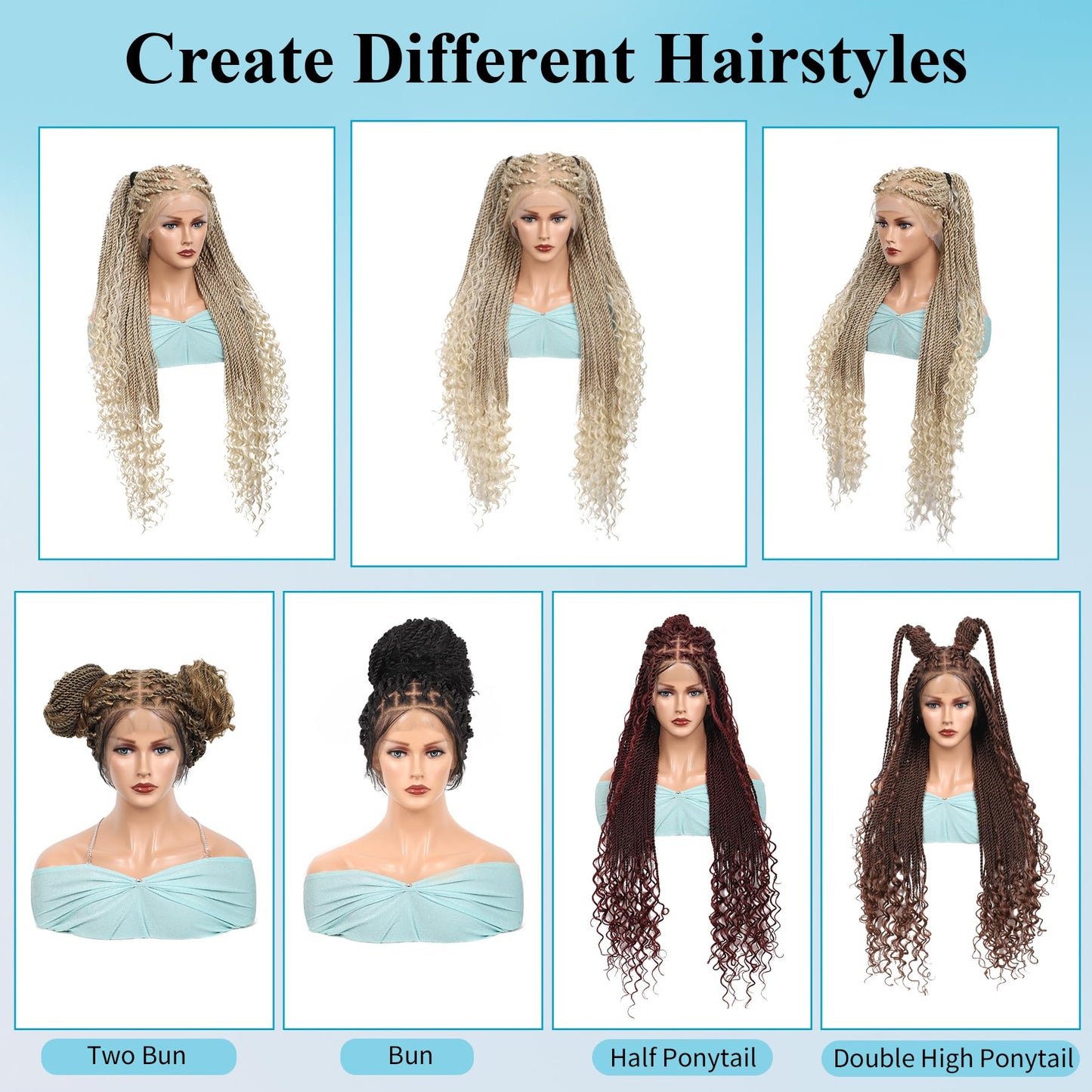 Olymei 360° HD Full Lace Braided Wigs for Women Knotless Boho Braided Wigs Twisted Braids Lace Wig with Baby Hair Premium Synthetic Braided Lace Front Wigs 36" Light Brown Ombre Blonde