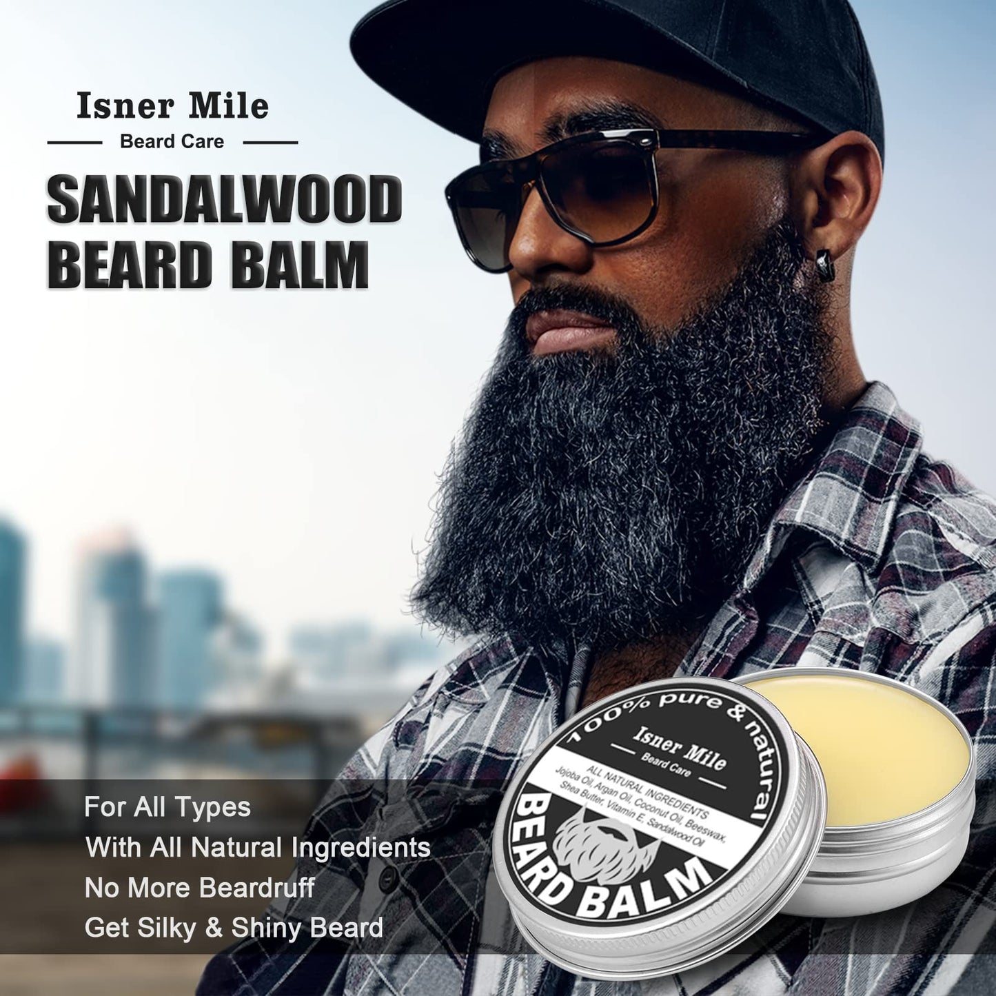 Isner Mile Beard Kit for Men, Grooming & Trimming Set with Beard Shampoo Wash, Beard Oil, Balm, Brush, Comb, Scissors & Storage Bag, Birthday Gifts Valentines Day Gifts for Him Dad Men Boyfriend