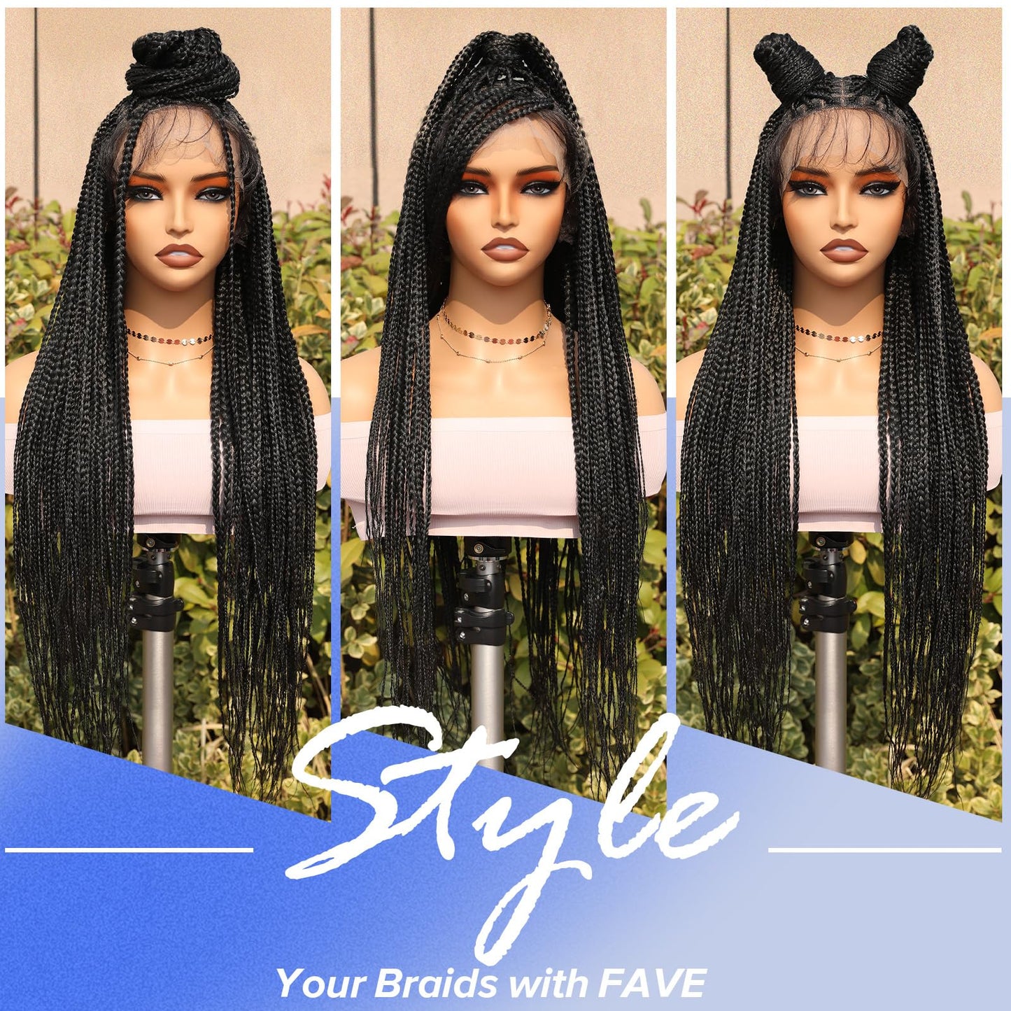 FAVE Braided Wig Box Braid Wig with Baby Hair Braided Wigs for Black Women Full Lace 28 IN Knotless Braided Wigs for Black Women Box Braid Wig for Small Head -1B
