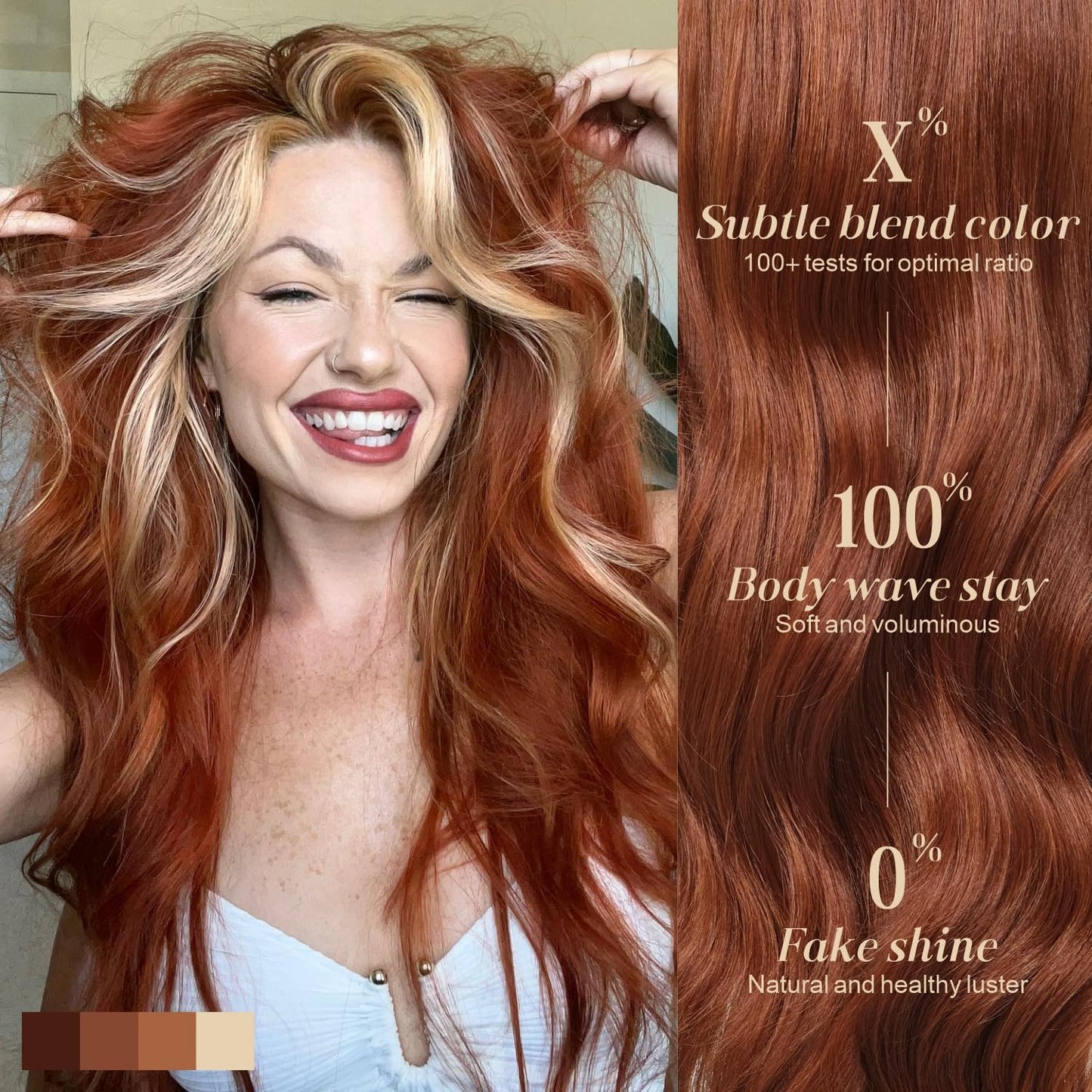 ENCOUNTERU Ginger Wear and Go Glueless Wig with Bangs Skunk Stripe Synthetic Lace Front Wigs for Women Body Wave Pre Plucked Pre Cut HD Lace Glueless Ready to Wear Middle Part 26 Inch
