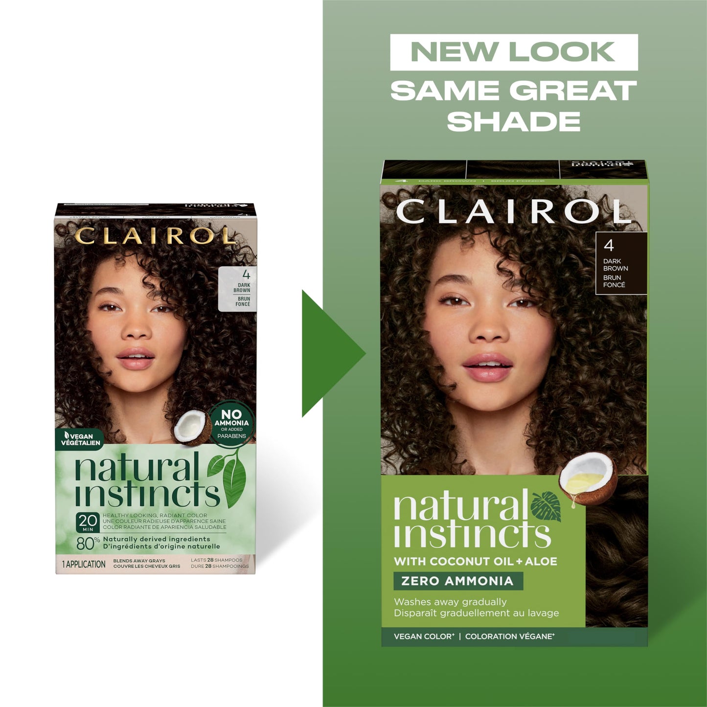 Clairol Natural Instincts Demi-Permanent Hair Dye, 4 Dark Brown Hair Color, Pack of 3