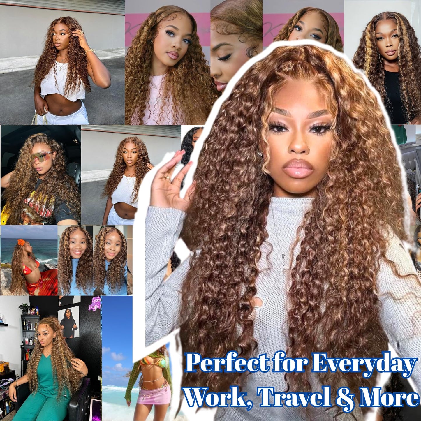 PYY 4/27 Highlight Glueless Deep Wave Wig Human Hair, 5x5 HD Lace Wear and Go Pre Plucked Pre Cut Wig for Women, Beginner Friendly, Natural Hairline, No Glue Needed 20Inch