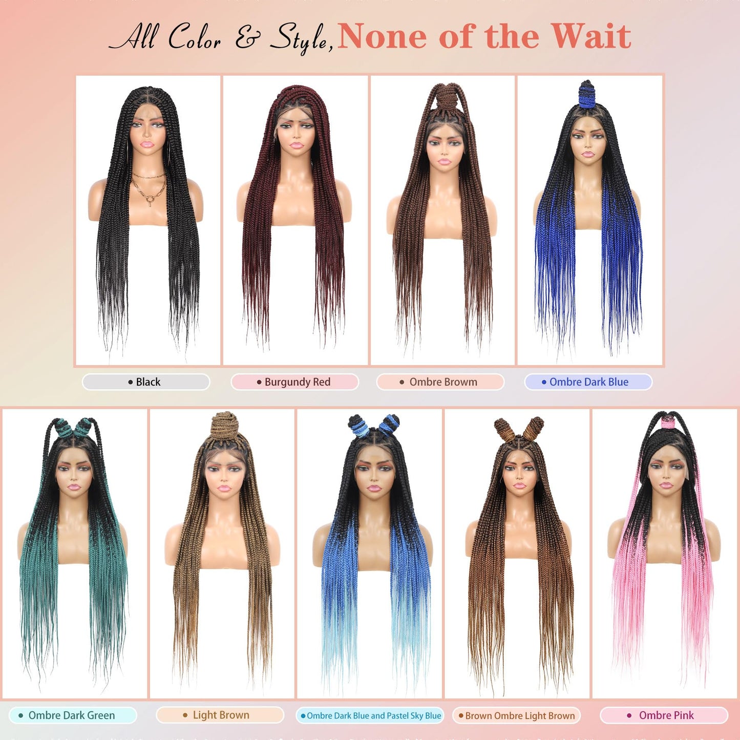 Lexqui 36'' Knotless Box Braided Wigs for Women Braided Lace Wigs Triangle Lace Front Braided Wig Premium Synthetic Full Double Lace Braided wig with Baby Hair Braid Lace Front Wig