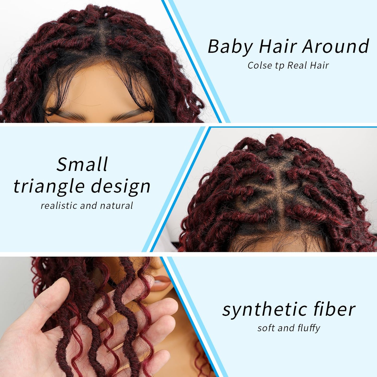 AISI HAIR Full Lace Faux Locs Braided Wigs for Black Women, Faux Locs Burgundy Red Wig Crochet Hair Braid Wig with Baby Hair Hippie Locs Twist Synthetic Wig with Curly Ends 26”