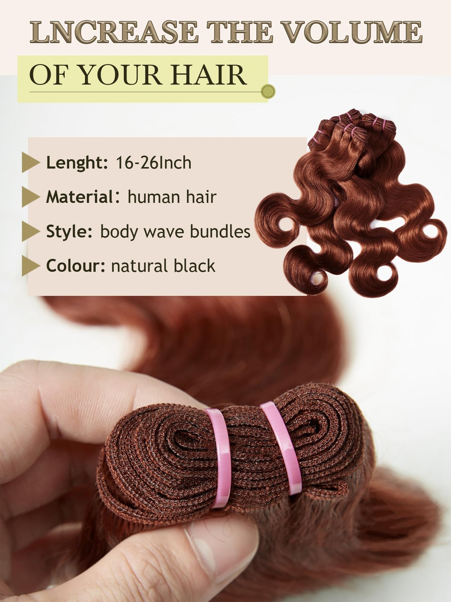 Human Hair Bundles 4 Bundles 16 18 20 22 Inch Hair Extensions Reddish Brown Copper Red Body Wave Bundle Human Hair 100% Unprocessed Brazilian Virgin Hair Quick Weave Bundle human hair L4