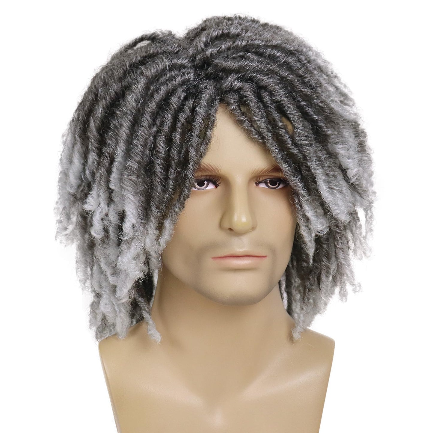 GNIMEGIL Fake Dreads Wigs with Bangs Ombre Grey Color Rocker Rasta Hair Male Dreadlocks Wig Medium Length Colly Braided Wigs for Men Guys Faux Loc Wig Gradient Gray